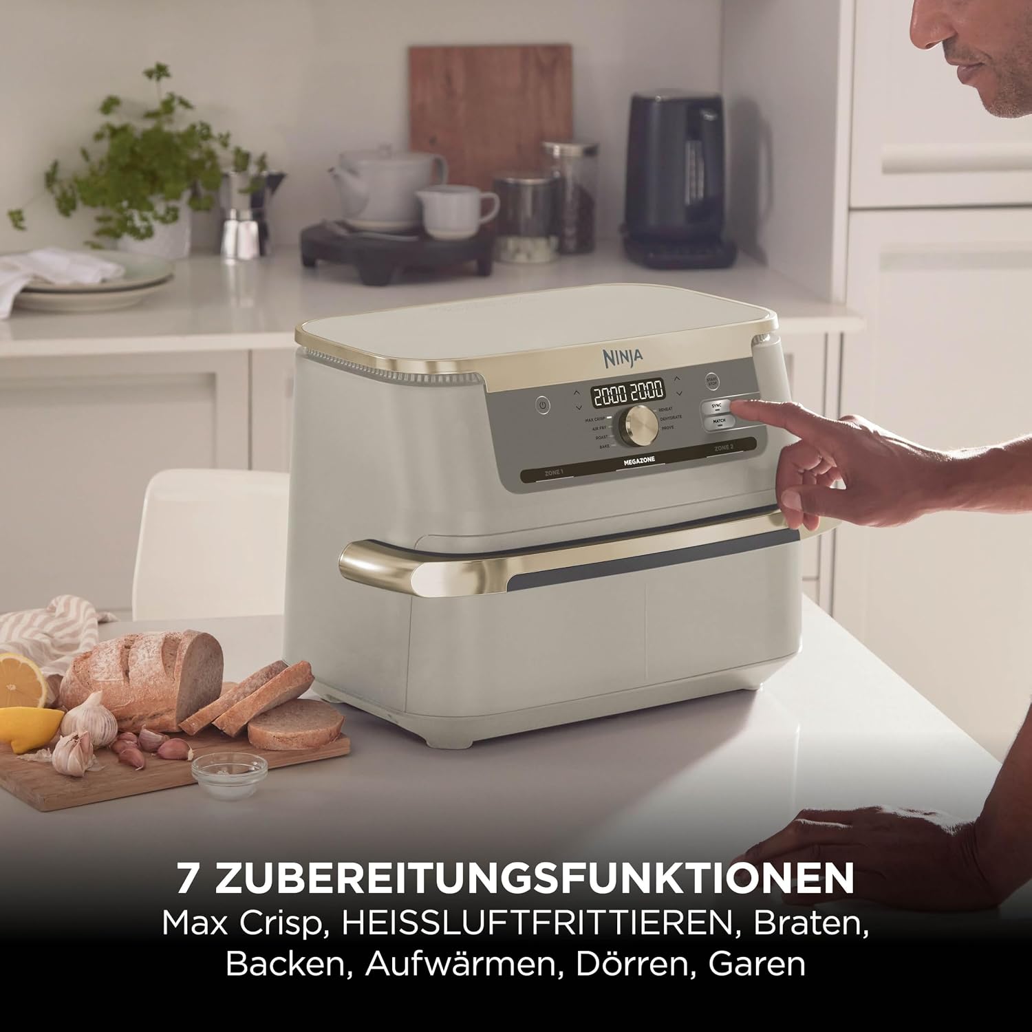 Ninja Foodi FlexDrawer Heißluftfritteuse, Dual-Zone, lässt sich in MegaZone 10,4 l umwandeln, Dual-Zone, mit wenig bis gar keinem Öl, antihaftbeschichtete, spülmaschinenfeste Teile, Stone Gold AF500EUSD – Bild 11