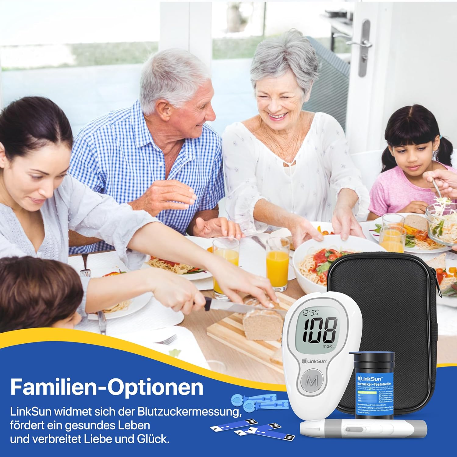 LinkSun G-425-3 Blutzuckermessgerät-Set (mg/dl) mit 100 Teststreifen, 100 Lanzetten, Stechhilfe, Glukosekontrolllösung, codefrei, mg/dl und mmol/l – Bild 8