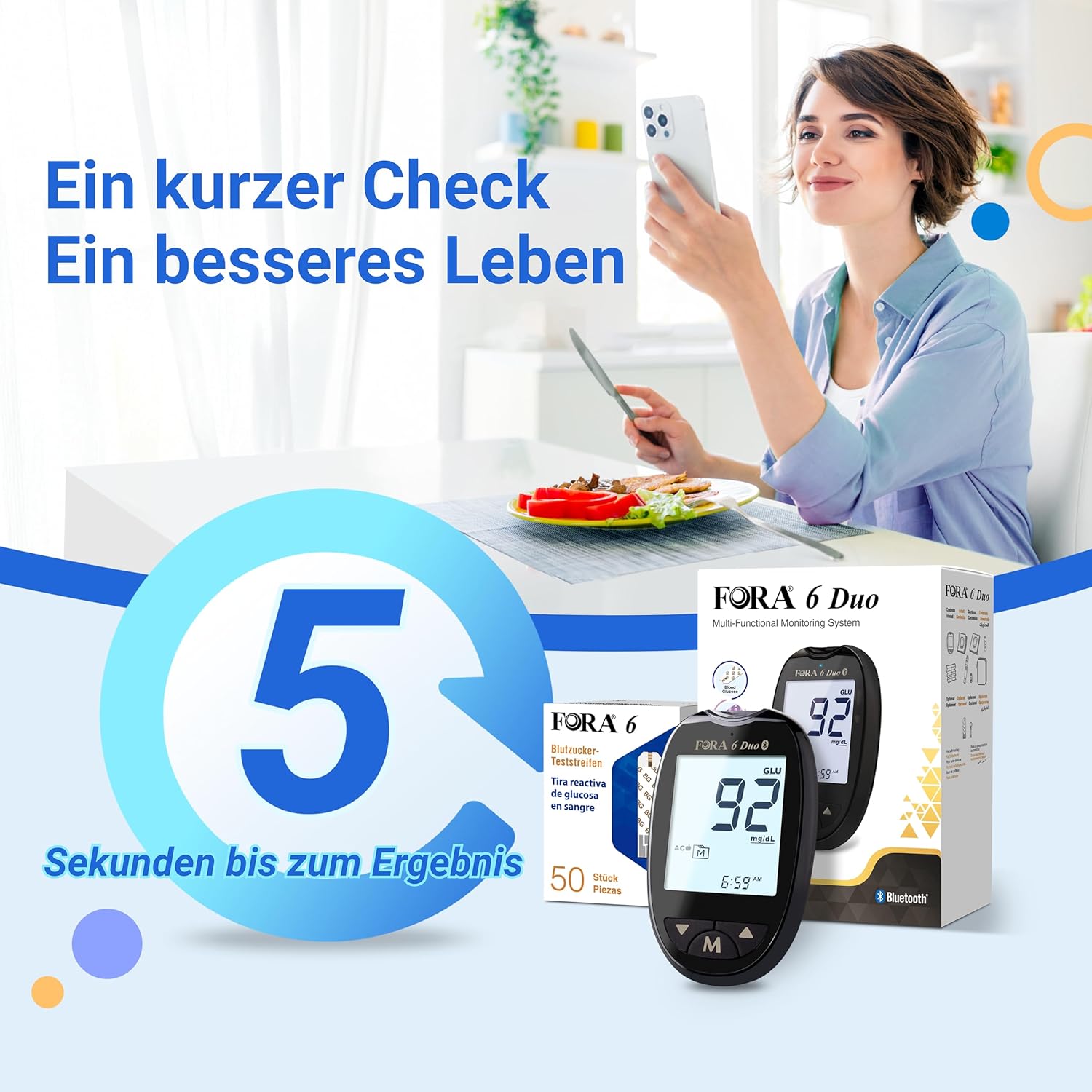 FORA 6 Duo Blutzucker- und Ketonmessgerät-Set – mit 60 Blutzucker-Teststreifen | 2-in-1-Messgerät (Glukosestreifen im Lieferumfang enthalten, Ketonstreifen separat erhältlich) – Bild 4