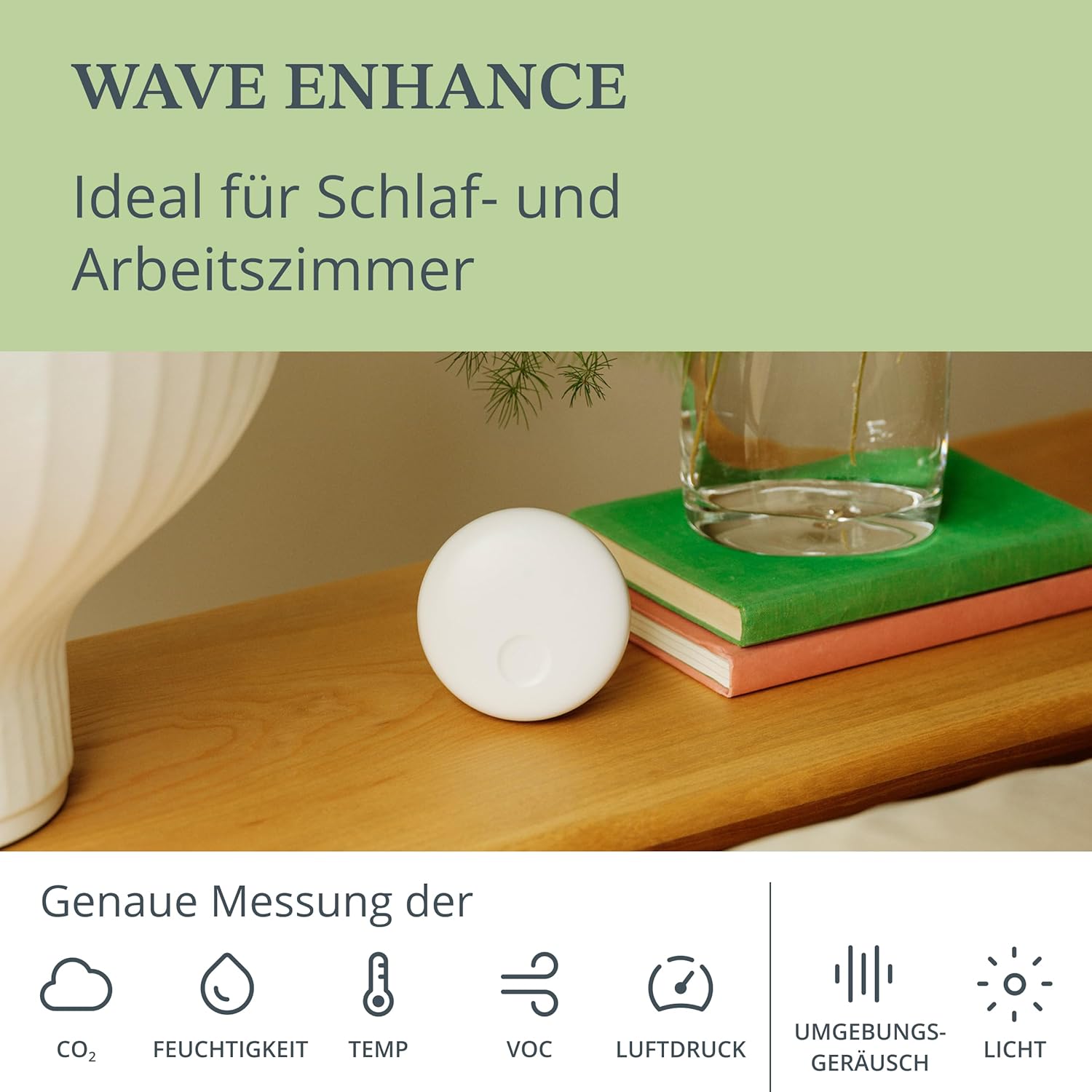Airthings 321 Wave Enhance kompakter Raumluftqualitätsmonitor (CO2-, VOC-, Luftfeuchtigkeits-, Temperatur-, Druck- und Umgebungsgeräusch- und Lichtsensoren) für Schlafzimmer und Arbeitszimmer – Bild 2