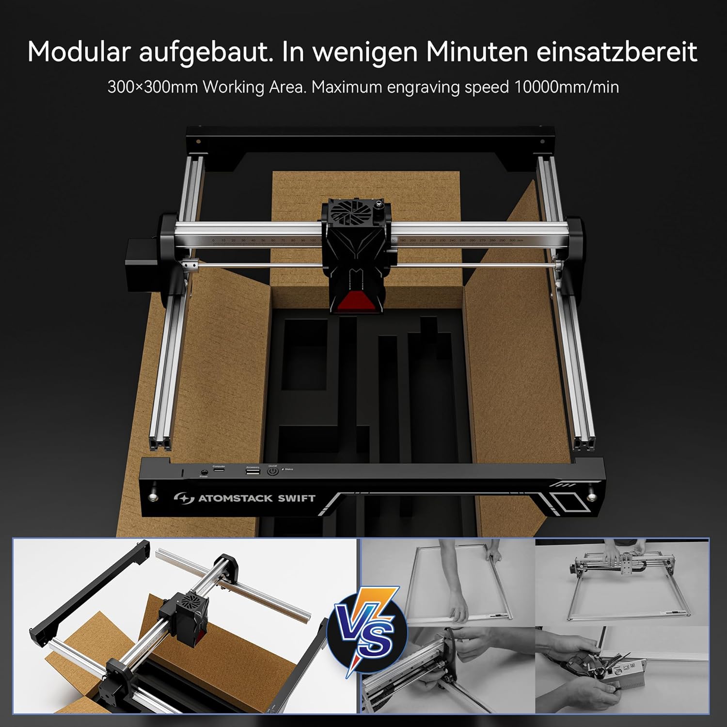 ATOMSTACK Swift 12 W Lasergravurmaschine, Lasergravierer für Heimwerker, Chargenanpassung, Serie Laserschneider, 0,01 mm, hochpräziser Laserschneider für Holz und Leder, Gravurfläche 300 × 300 mm (SWIFT 12 W, Schwarz) – Bild 5