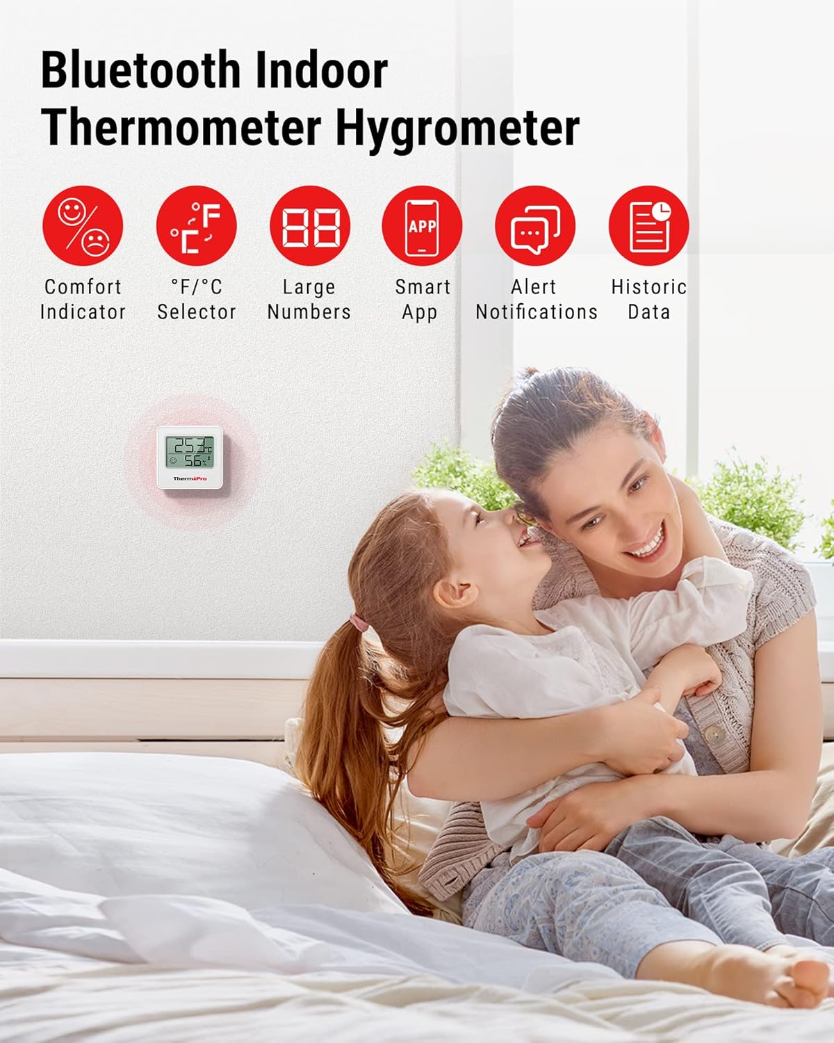 ThermoPro TP357-3 80m Bluetooth Hygrometer Innen 3er Set Raumthermometer Digital mit App Mini-Thermometer für den Innenbereich mit Smiley-Anzeige Datengrafik für Innen, Büro, Weinkeller, – Bild 2