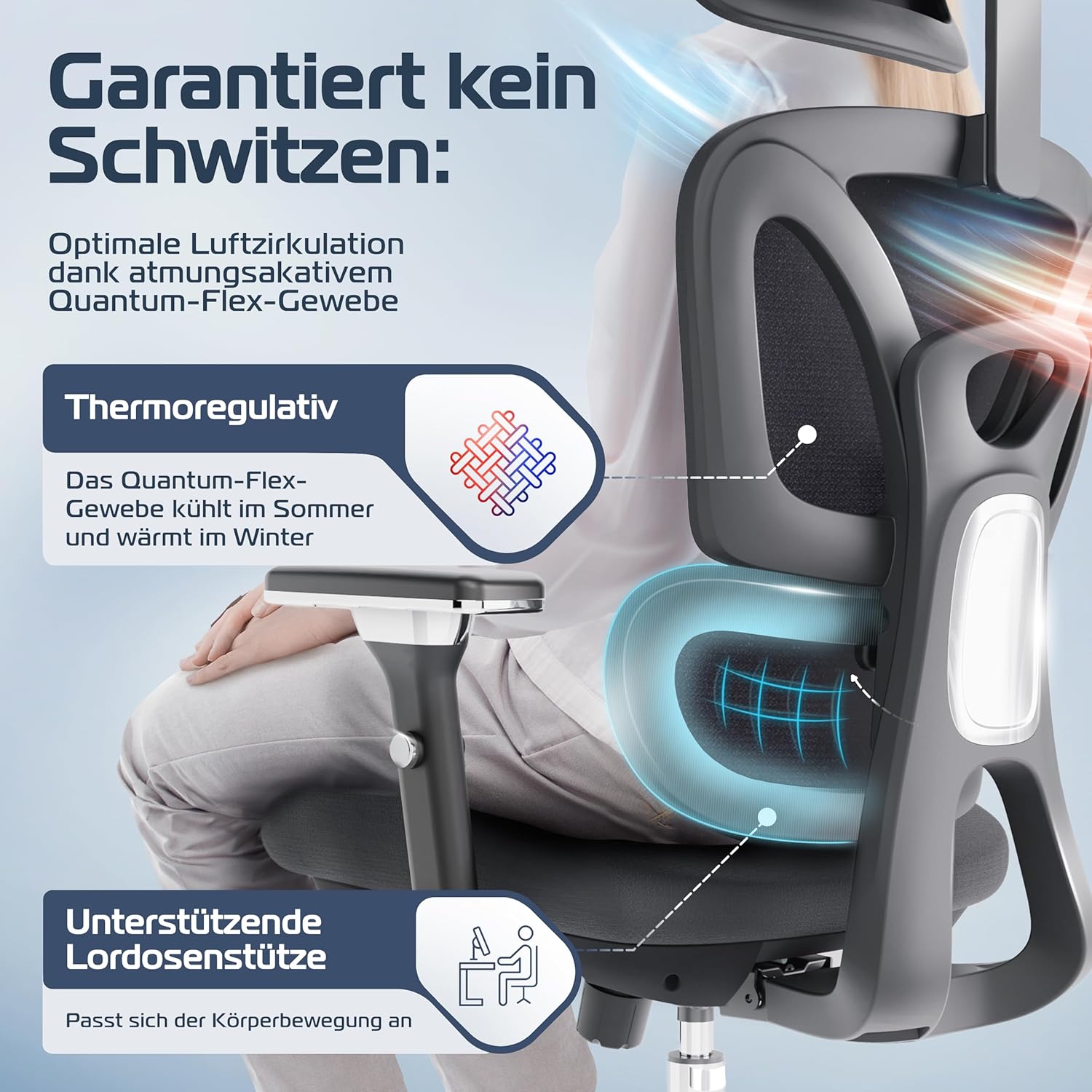 CLOUVOU ProSeat Ergonomischer Bürostuhl (Testsieger), Schreibtischstuhl, 100 % individuell verstellbar, Bürostuhl & Gaming-Stuhl, Computerstuhl, Home-Office-Stuhl, ergonomischer Drehstuhl, 150 kg – Bild 5