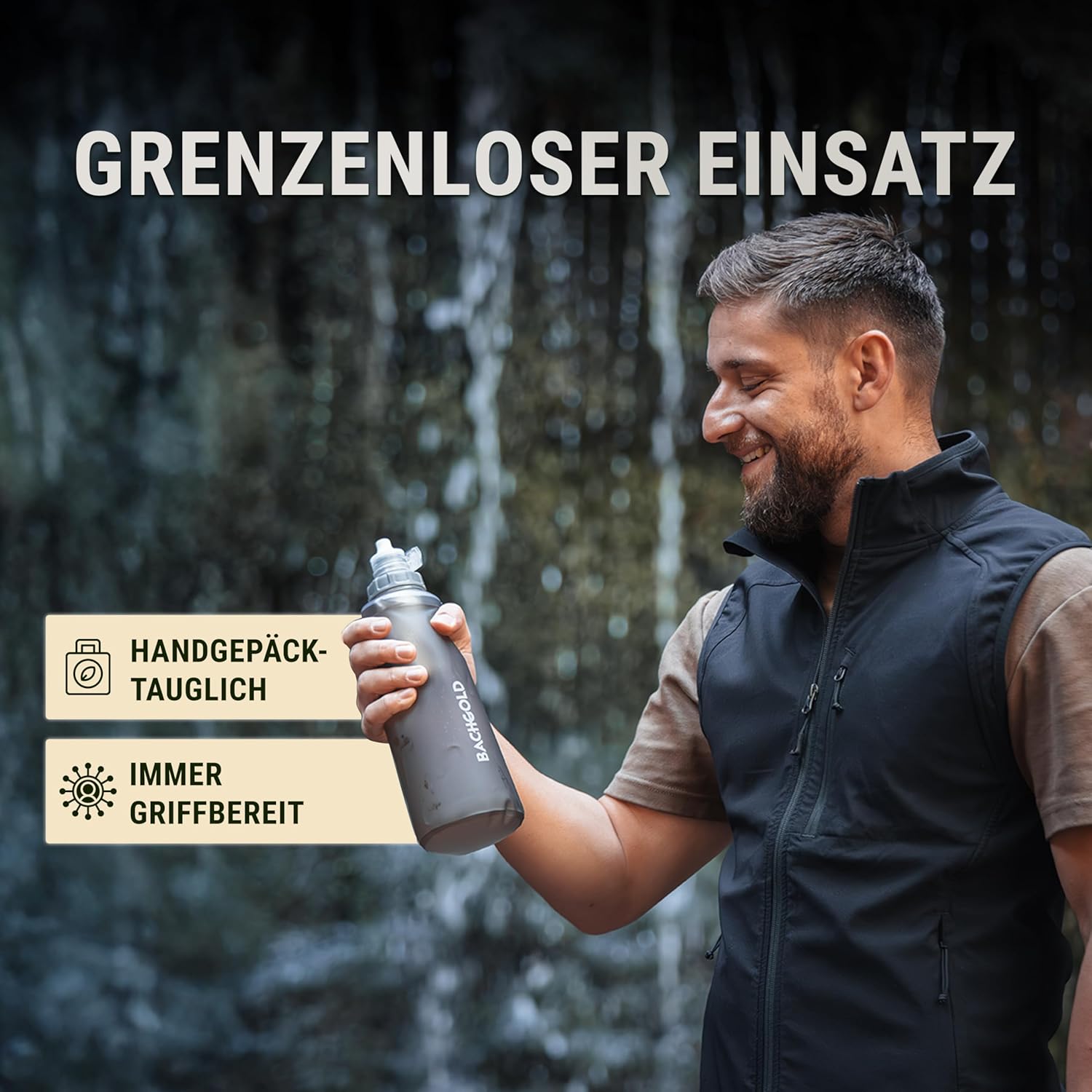 Bachgold Squeeze Outdoor Wasserfilter, Ultraleichter Wasserfilter (Grau) mit 500 L Fassungsvermögen, entfernt Bakterien, Viren & Mikroplastik, für Camping, Survival, Notfall, Bushcraft (Grau, 1000 ml) – Bild 7