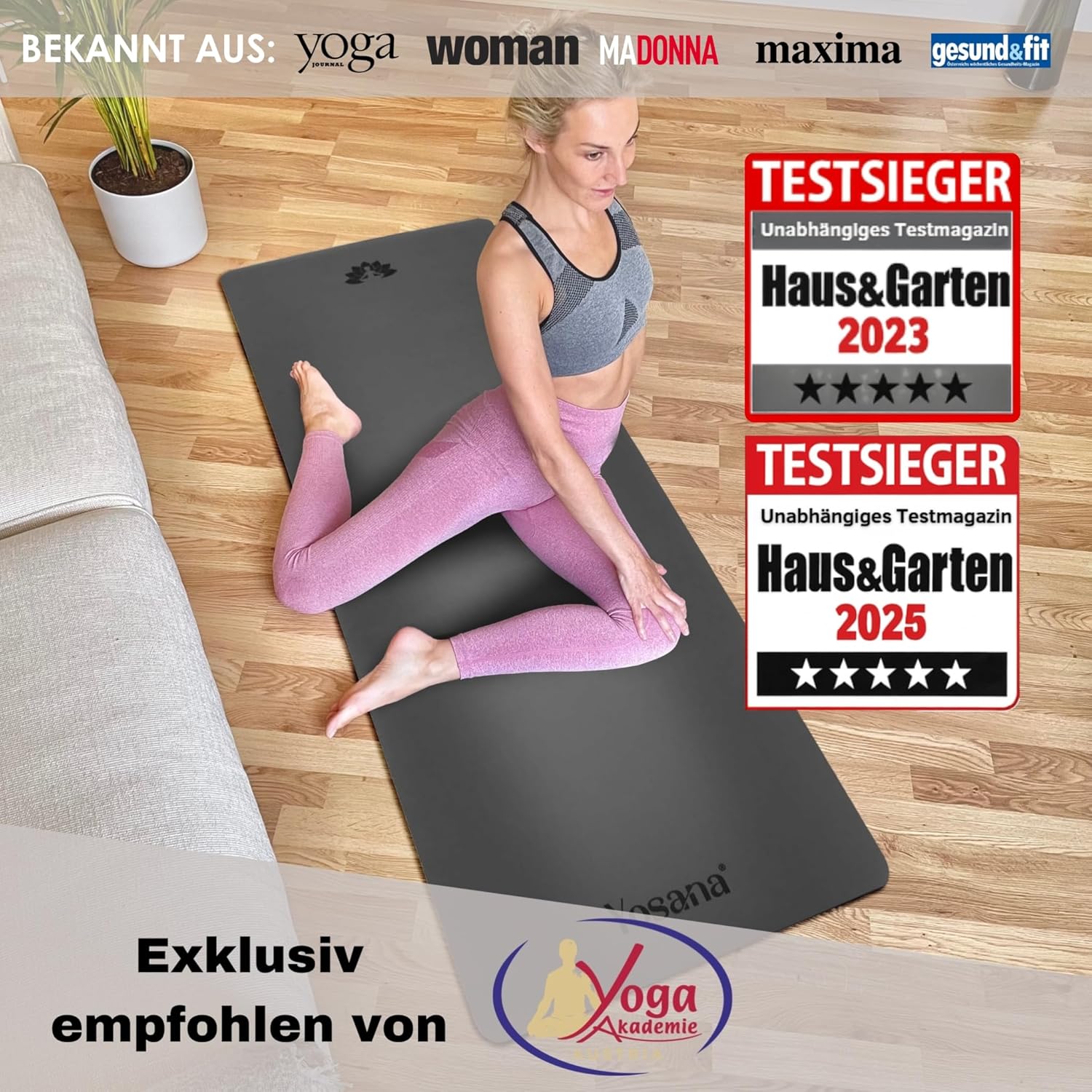 Yosana Yogamatte aus Naturkautschuk | Extrem rutschfest | Ultra-Grip-Oberfläche aus Eco PU | Extra breit 68 cm | Inklusive Tragegurt | Yogamatte 183 x 68 cm | 4 mm dünn – Bild 2