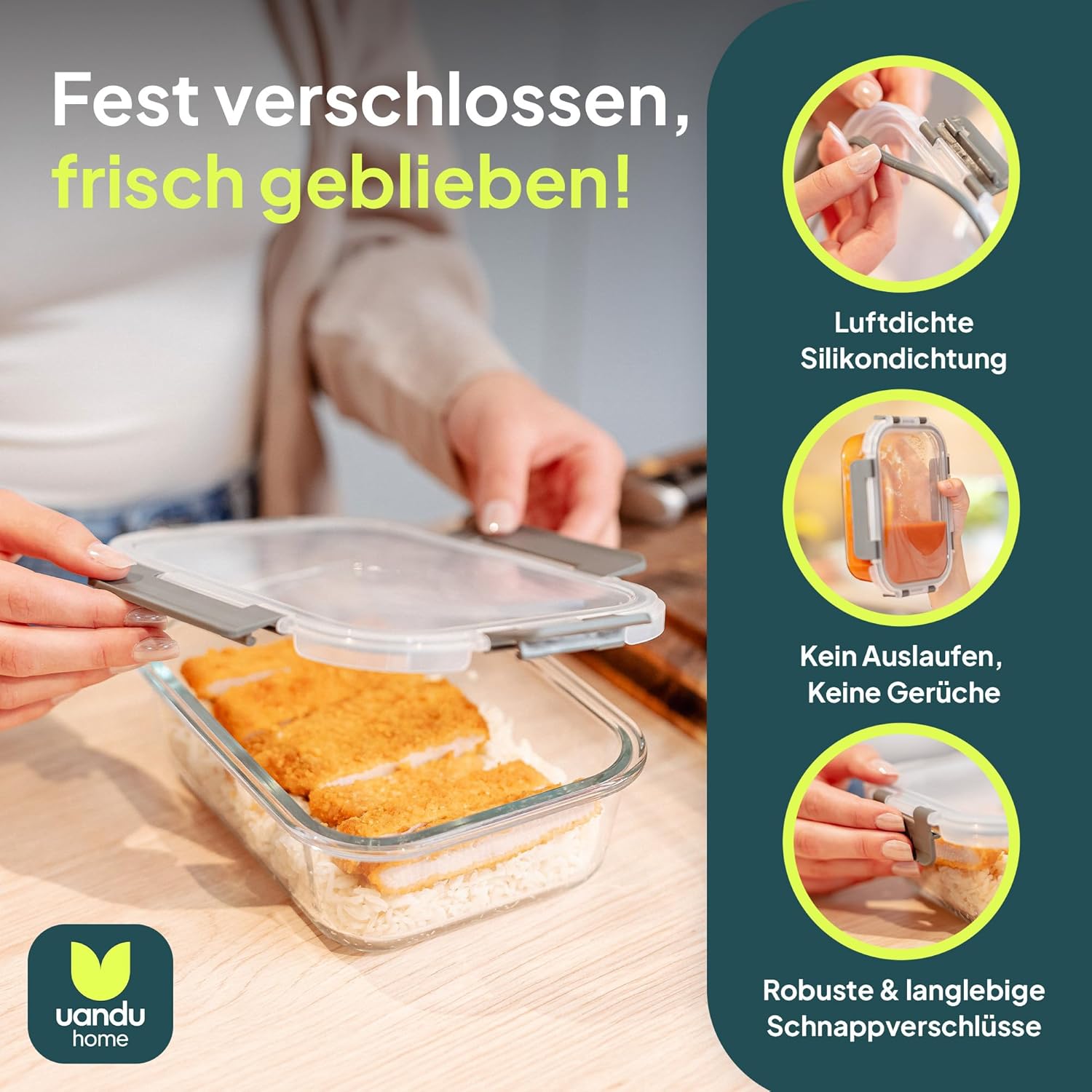 uandu Glasbehälter mit Deckel, 24-teiliges Borosilikatglas mit Deckel, Meal-Prep-Gläser, Frischhaltedosen aus Glas mit Deckel, Glasdosen mit Deckel-Set, Meal-Prep-Boxen aus Glas (12 Behälter, 12 Deckel) – Bild 3