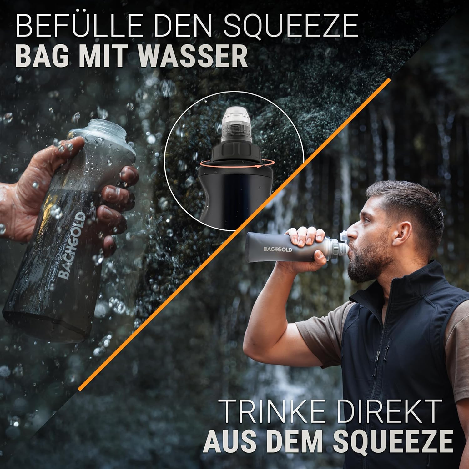 Bachgold Squeeze Outdoor Wasserfilter, Ultraleichter Wasserfilter (Grau) mit 500 L Fassungsvermögen, entfernt Bakterien, Viren & Mikroplastik, für Camping, Survival, Notfall, Bushcraft (Grau, 1000 ml) – Bild 3