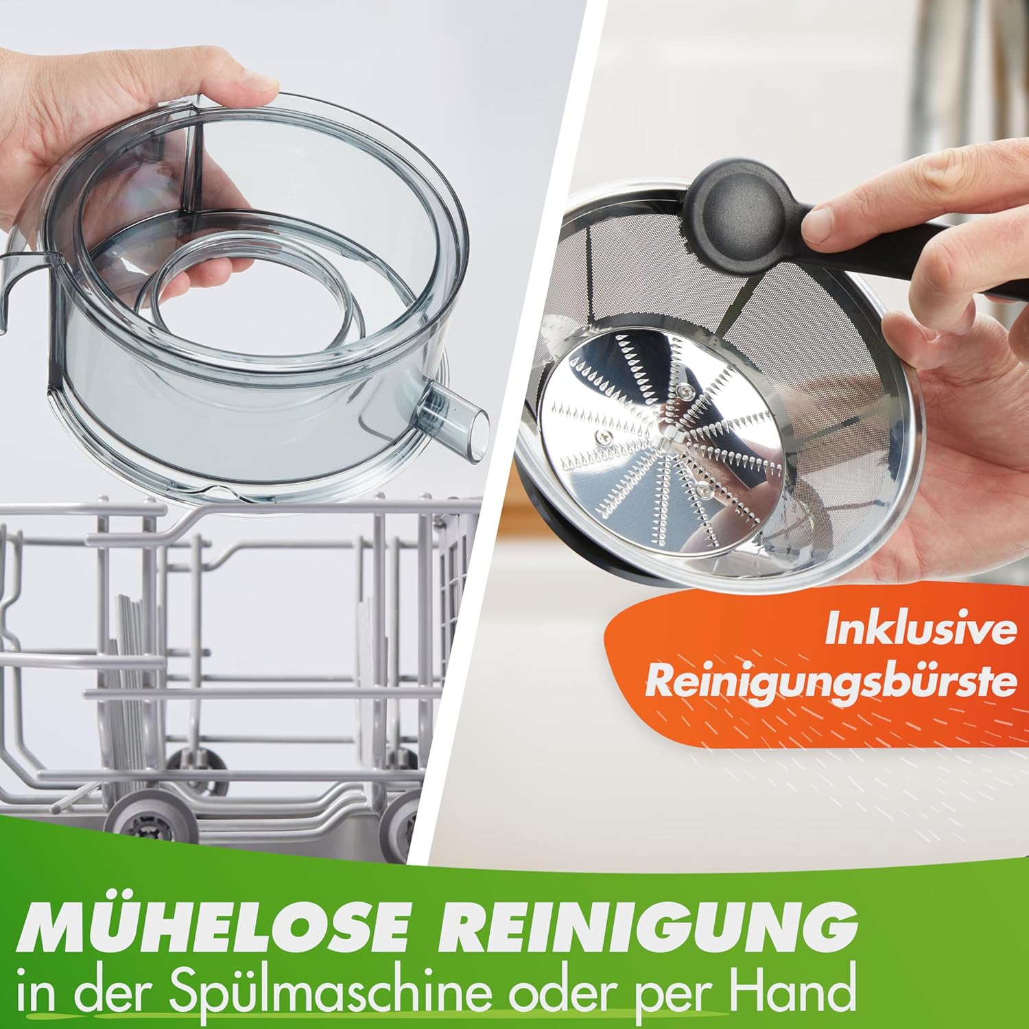 Nutrilovers Schnellentsafter Max, Zentrifugalentsafter, Obst- und Gemüsepresse, 800 W, XXL-Schlitz, Edelstahlsieb, externer Tresterbehälter, BPA-frei, inklusive Trinkflasche + Rezeptbuch – Bild 5