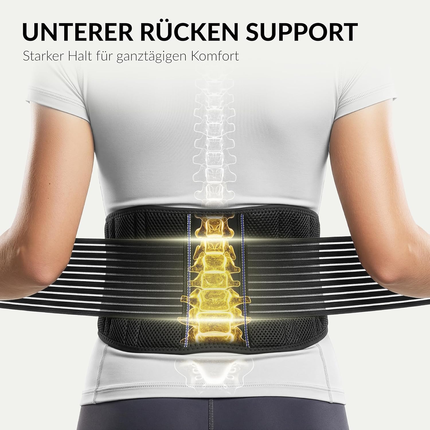 BraceUP Rückenstützgürtel – Atmungsaktive Rückenbandage, Lendenwirbelstütze für den unteren Rücken bei Ischias, Bandscheibenvorfall, Skoliose, mit doppelseitig verstellbaren Trägern (L/XL) – Bild 5