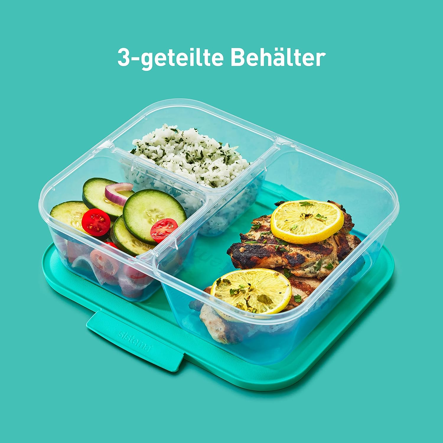 Sistema Nest IT Frischhaltedosen, Meal-Prep-Boxen | 1,9 Liter luftdichte Vorratsgläser mit drei Fächern und Deckel | Grün | 5 Stück – Bild 4