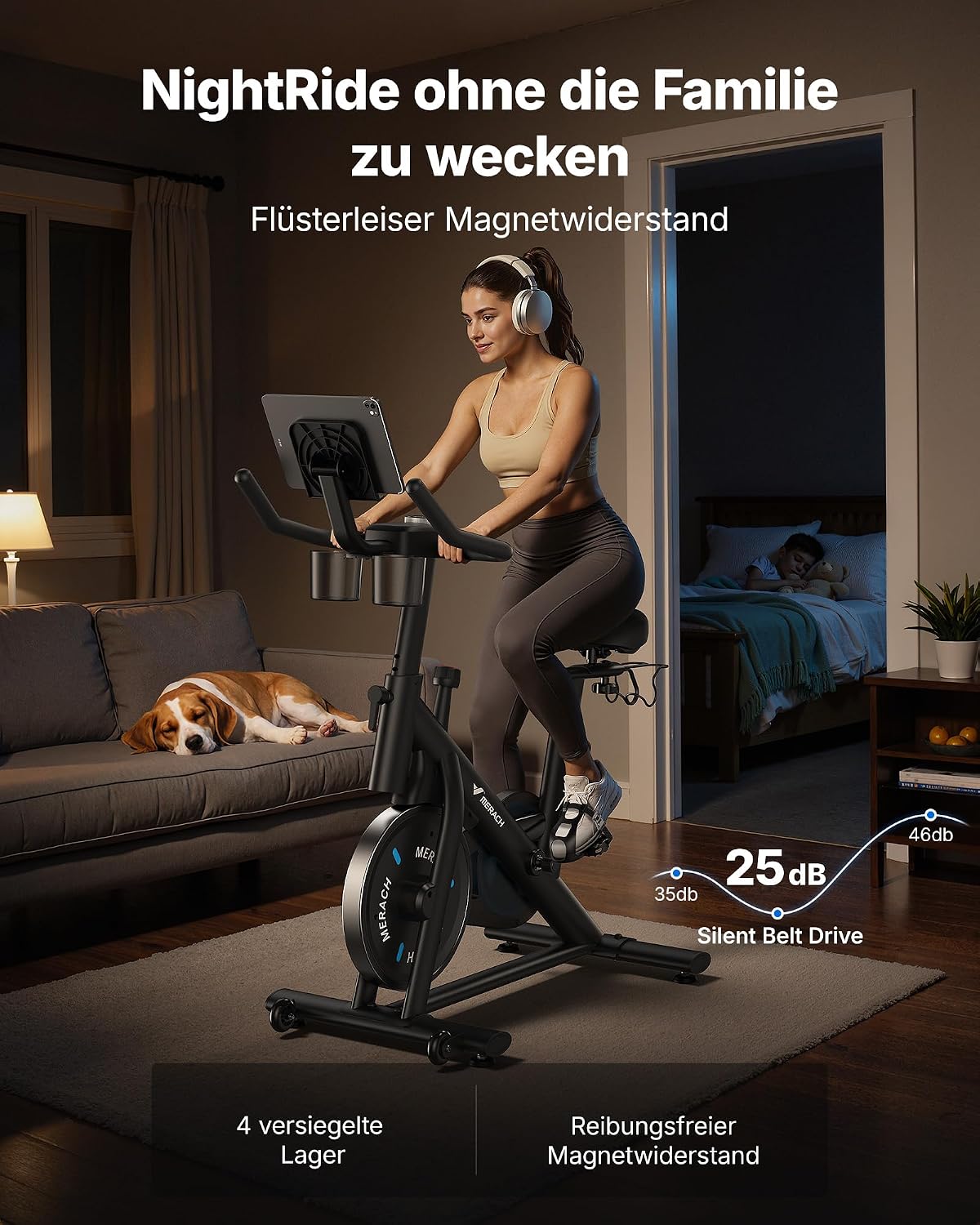 MERACH Heimtrainer mit einstellbarem Widerstand, leises Heimtrainer-Fahrrad mit verbessertem LED-Monitor, Tablet-Halterung, Indoor-Cycling-Fahrrad für Cardio-Training zu Hause, eigene App, bis zu 136 kg – Bild 5