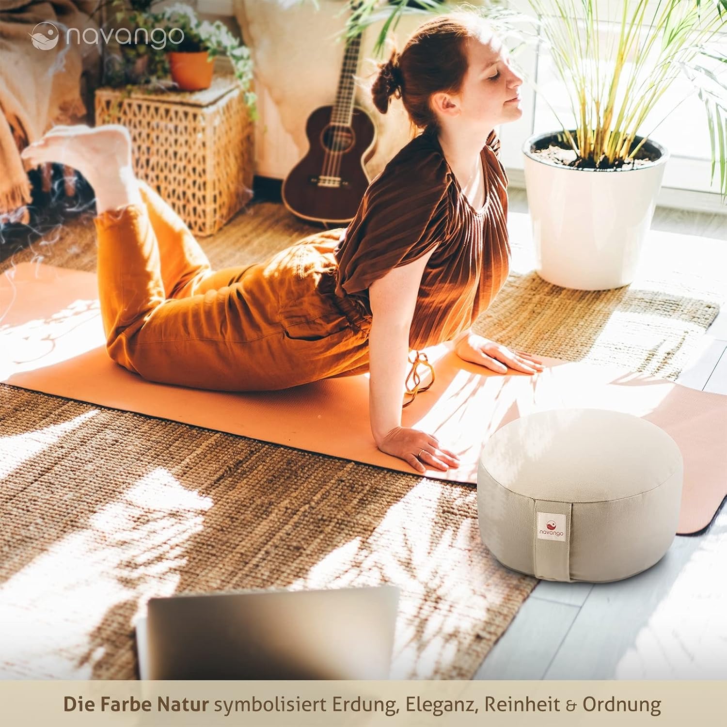 Meditationskissen I Rundes Yogakissen handgefertigt in Deutschland I Sitzhöhe 15 cm I Verdeckter Reißverschluss I 100 % Dinkelspelzfüllung I waschbarer Bezug aus 100 % Baumwolle – Bild 3