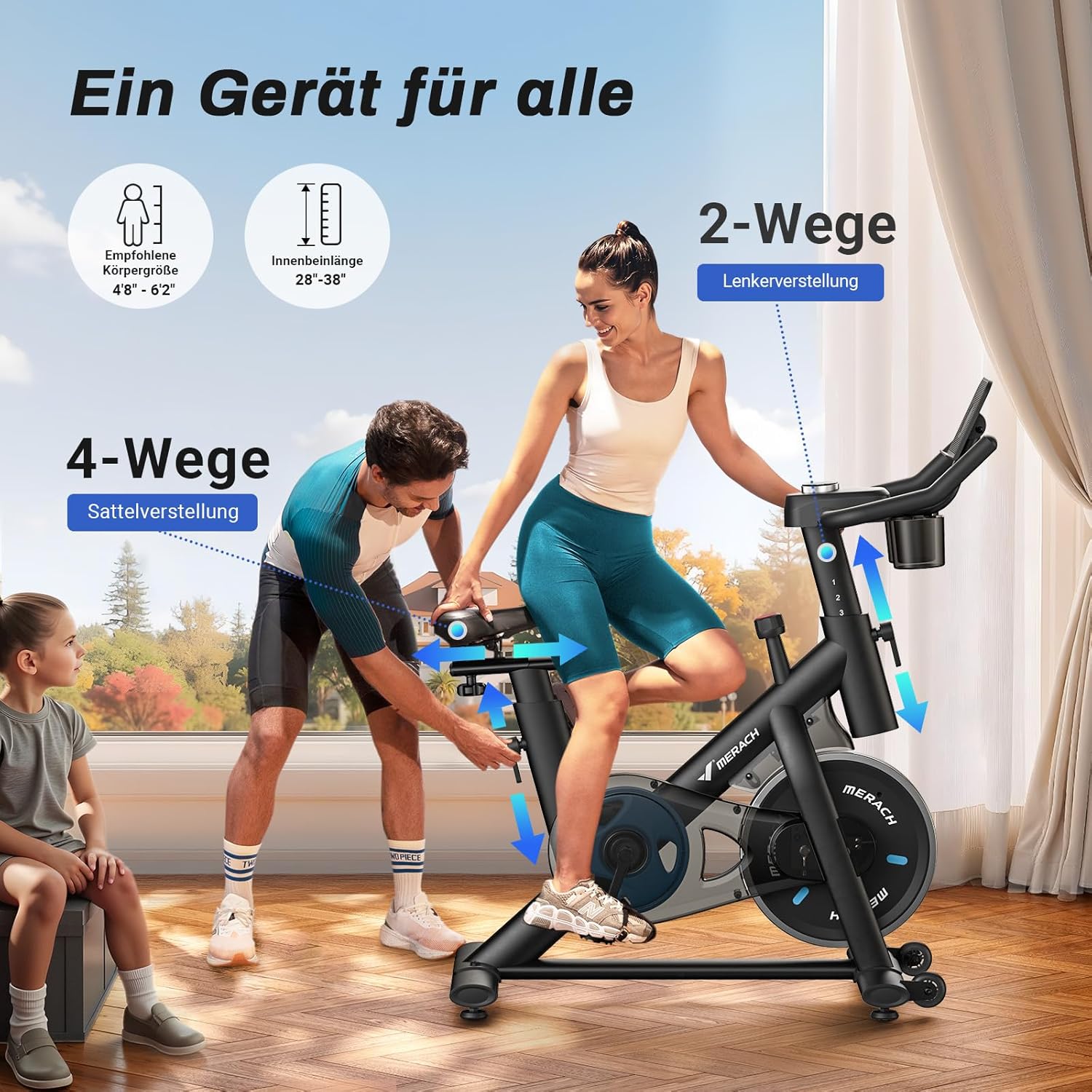 MERACH Heimtrainer mit einstellbarem Widerstand, leises Heimtrainer-Fahrrad mit verbessertem LED-Monitor, Tablet-Halterung, Indoor-Cycling-Fahrrad für Cardio-Training zu Hause, eigene App, bis zu 136 kg – Bild 6