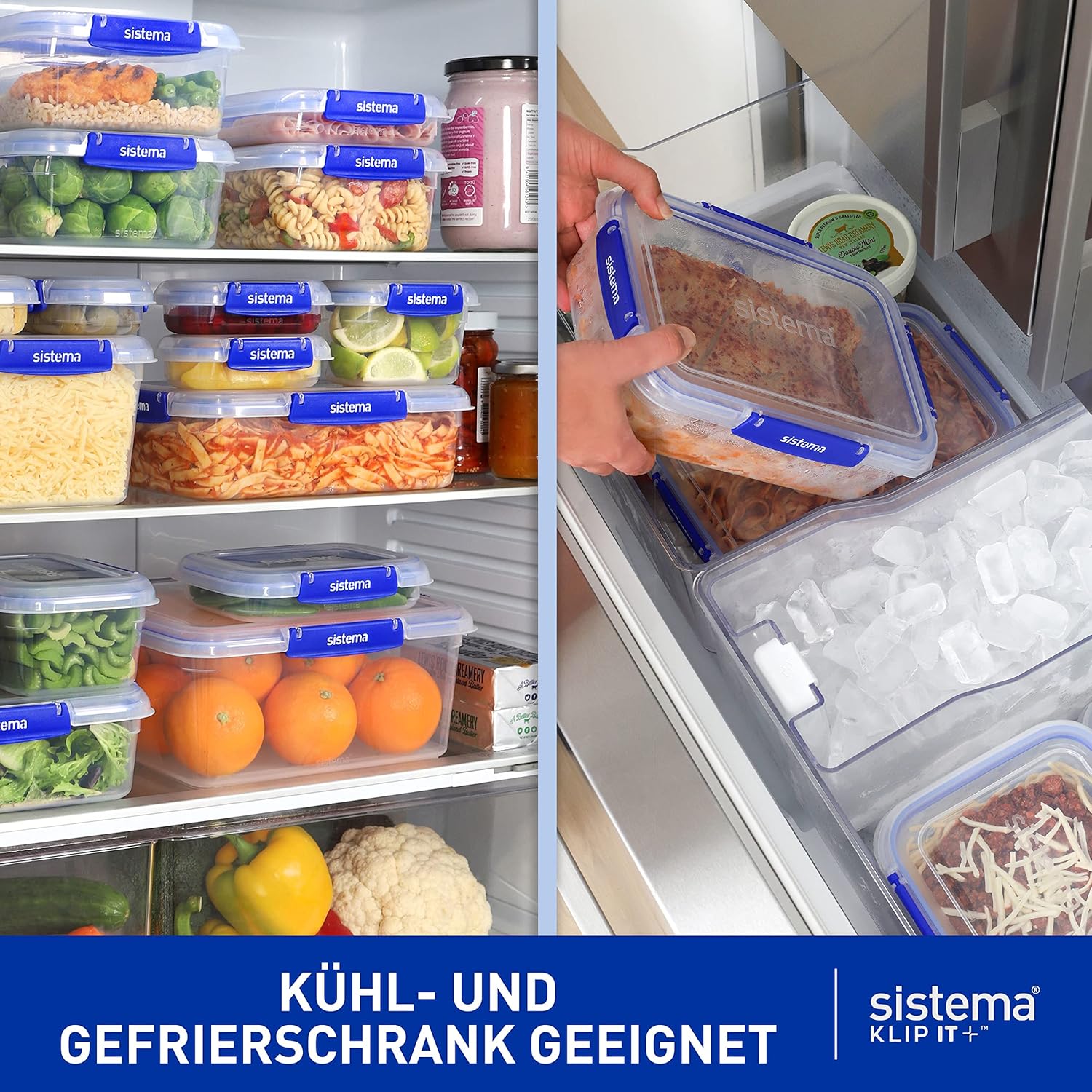 Sistema Klip It Plus Frischhaltedosen-Set, 2,2 Liter, auslaufsichere, stapelbare und luftdichte Vorratsdosen mit Deckel, geeignet für Kühl-/Gefrierschrank, BPA-freier Kunststoff, 3 Stück – Bild 5