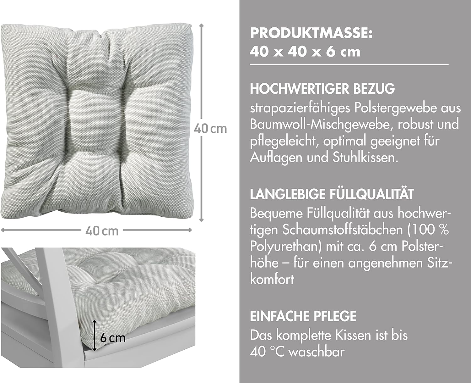 Traumnacht Cozy Stuhlkissen, 2er-Set, 40 x 40 x 6 cm, Sitzkissen für Gartenstühle, Küche & Esszimmer, Stuhlauflagen für drinnen und draußen, Helltürkis – Bild 2