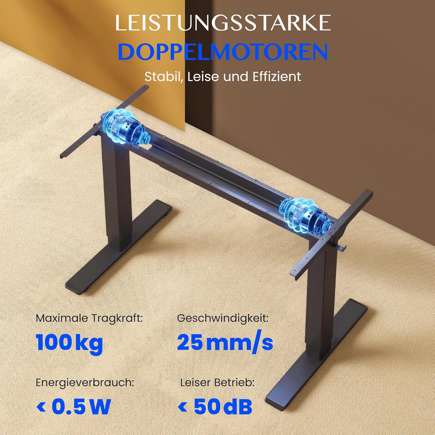 FLEXISPOT Höhenverstellbarer Schreibtisch, zweimotoriger elektrischer Schreibtisch, 25 mm einteilige Tischplatte, mit Untertischschublade und Stauraum, LED-Höhenanzeige mit Memory-Funktion, schwarz – Bild 9
