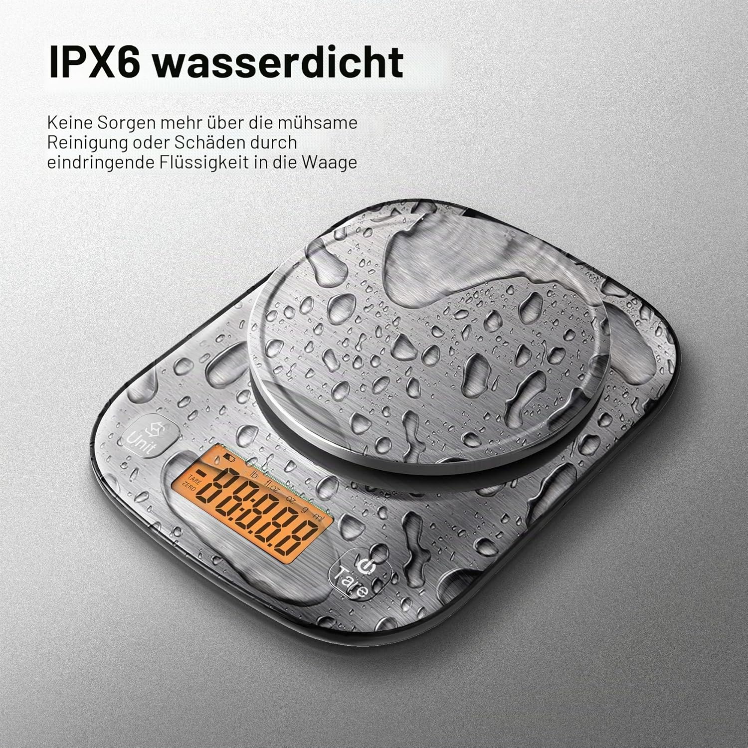 GRAM PRES Lebensmittel-Küchenwaage, digitales Gewicht in Gramm und Unzen, mit IPX6-Wasserdichtigkeit, professionelle digitale Küchen-Lebensmittelwaage aus Edelstahl, 11 lb/0,01 oz, mit Schüssel für Diät, Backen, Kochen – Bild 3