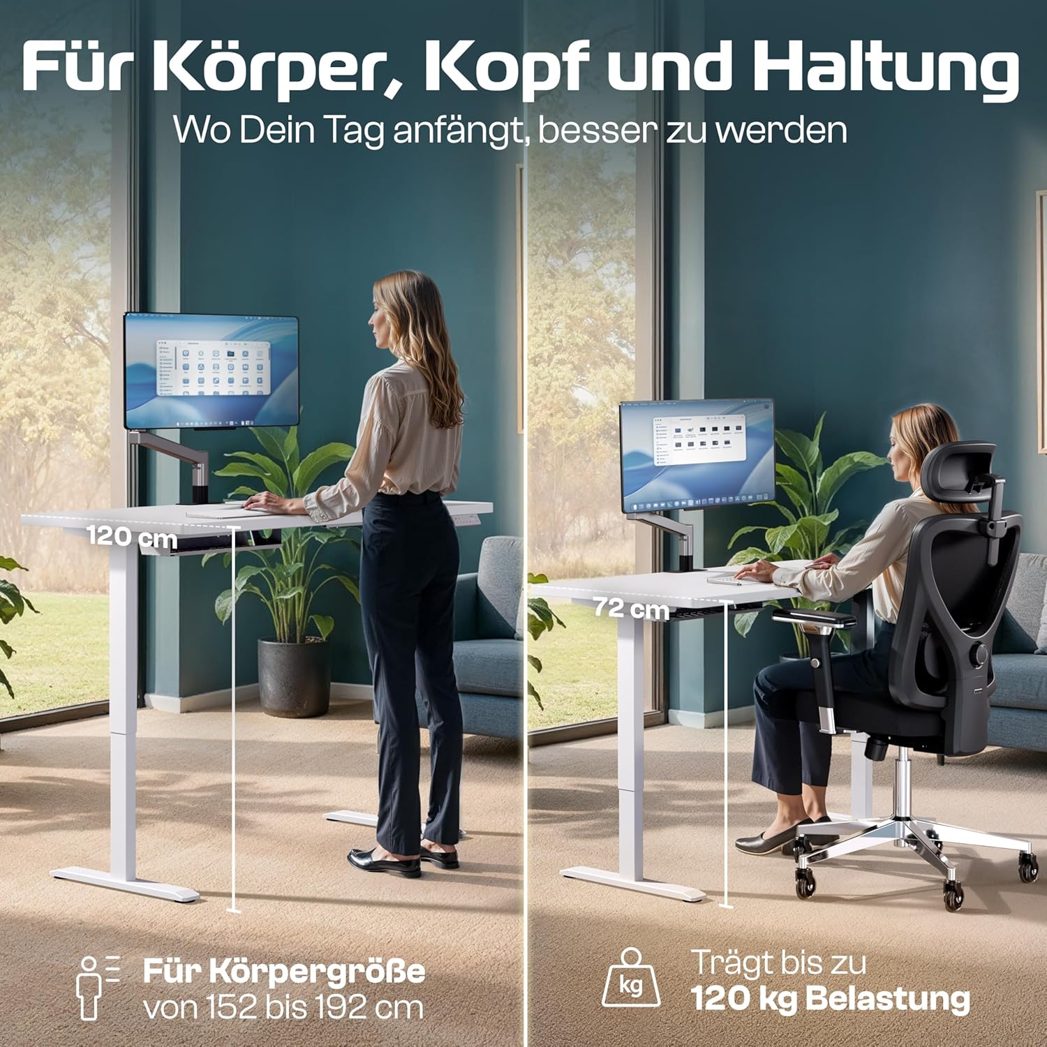 CLOUVOU ProDesk höhenverstellbarer elektrischer Schreibtisch 160 x 80 cm (Testsieger). Doppelmotorischer Schreibtisch, höhenverstellbarer elektrischer Schreibtisch mit Speicher, 2 x USB und Kabelversteck – Bild 3
