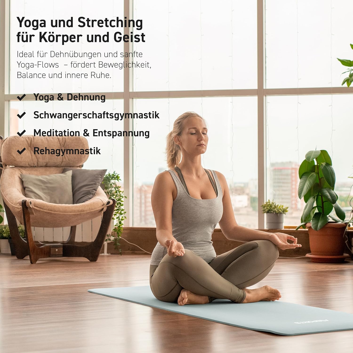 MSports Premium Gymnastikmatte inklusive Tragegurt + Übungsposter + Workout-App – hautfreundliche Fitnessmatte, 190 x 60, 80 oder 100 x 1,5 cm, verschiedene Farben, phthalatfreie Yogamatte, 190 x 80 x 1,5 cm – Bild 6