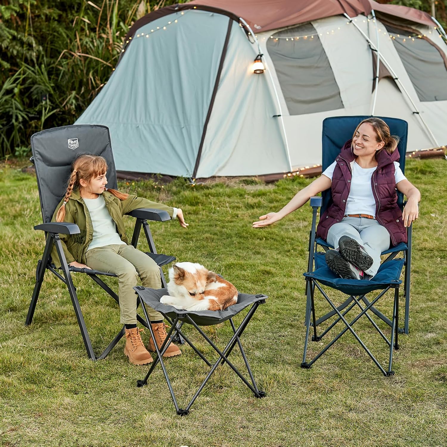 TIMBER RIDGE Klapphocker, Camping-Fußhocker, Höhe von 46 cm, Campinghocker, gepolstert, leicht, tragbar, als Fußstütze für Camping, Garten, Strand, 48 x 48 x 46 cm, maximale Belastung 80 kg – Bild 6