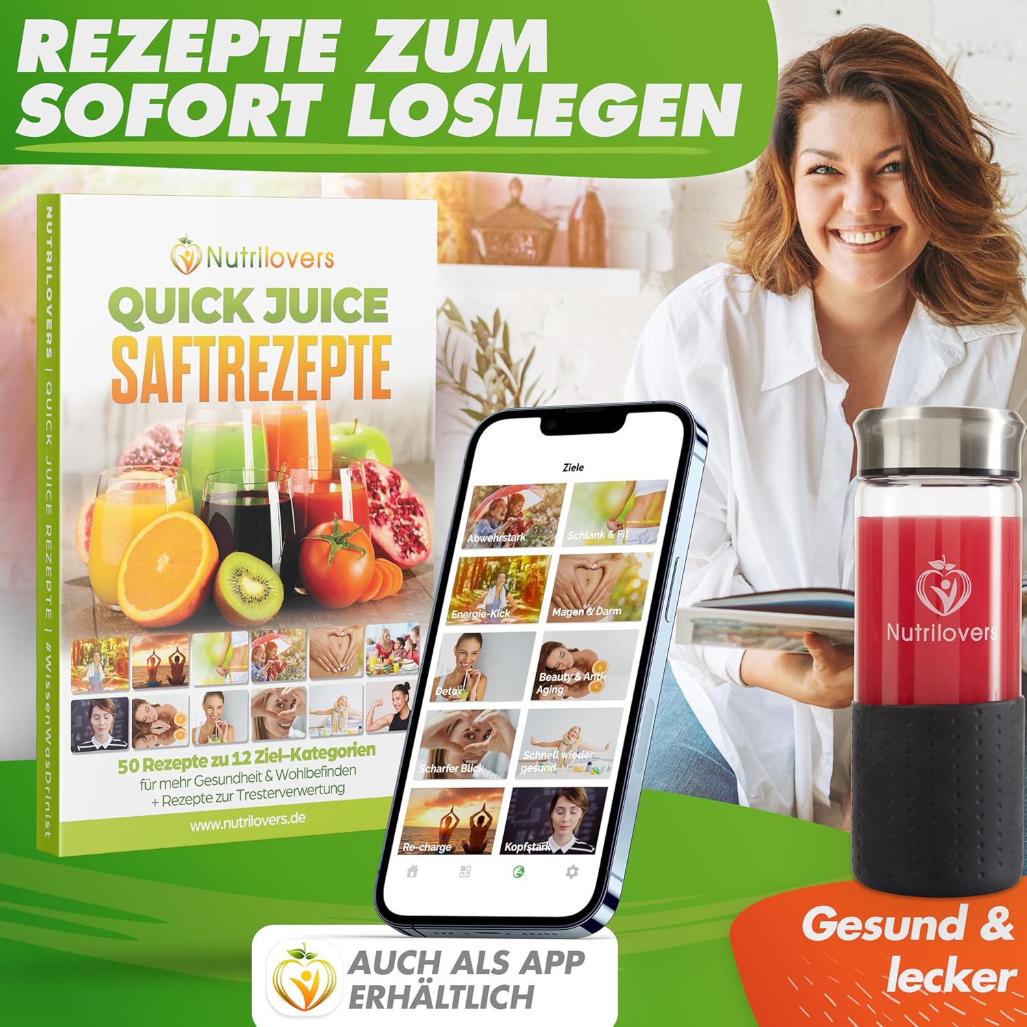 Nutrilovers Schnellentsafter Max, Zentrifugalentsafter, Obst- und Gemüsepresse, 800 W, XXL-Schlitz, Edelstahlsieb, externer Tresterbehälter, BPA-frei, inklusive Trinkflasche + Rezeptbuch – Bild 9