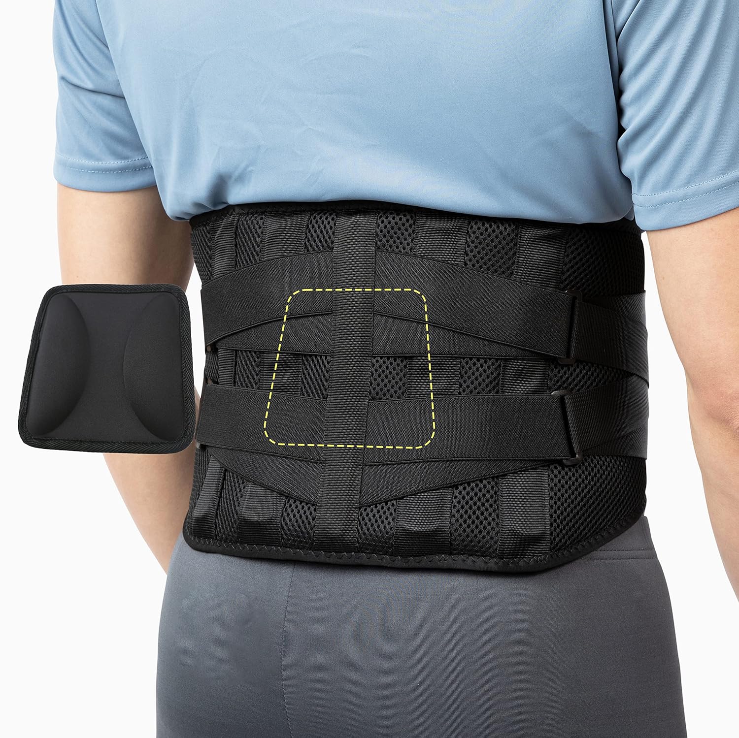 BraceUP Rückenstütze mit Lendenkissen – Rückenstütze, Rückenstützgürtel, Lendenwirbelstütze für Damen und Herren (L/XL)
