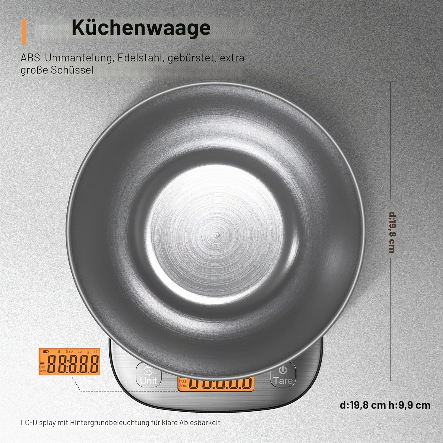 GRAM PRES Lebensmittel-Küchenwaage, digitales Gewicht in Gramm und Unzen, mit IPX6-Wasserdichtigkeit, professionelle digitale Küchen-Lebensmittelwaage aus Edelstahl, 11 lb/0,01 oz, mit Schüssel für Diät, Backen, Kochen – Bild 4