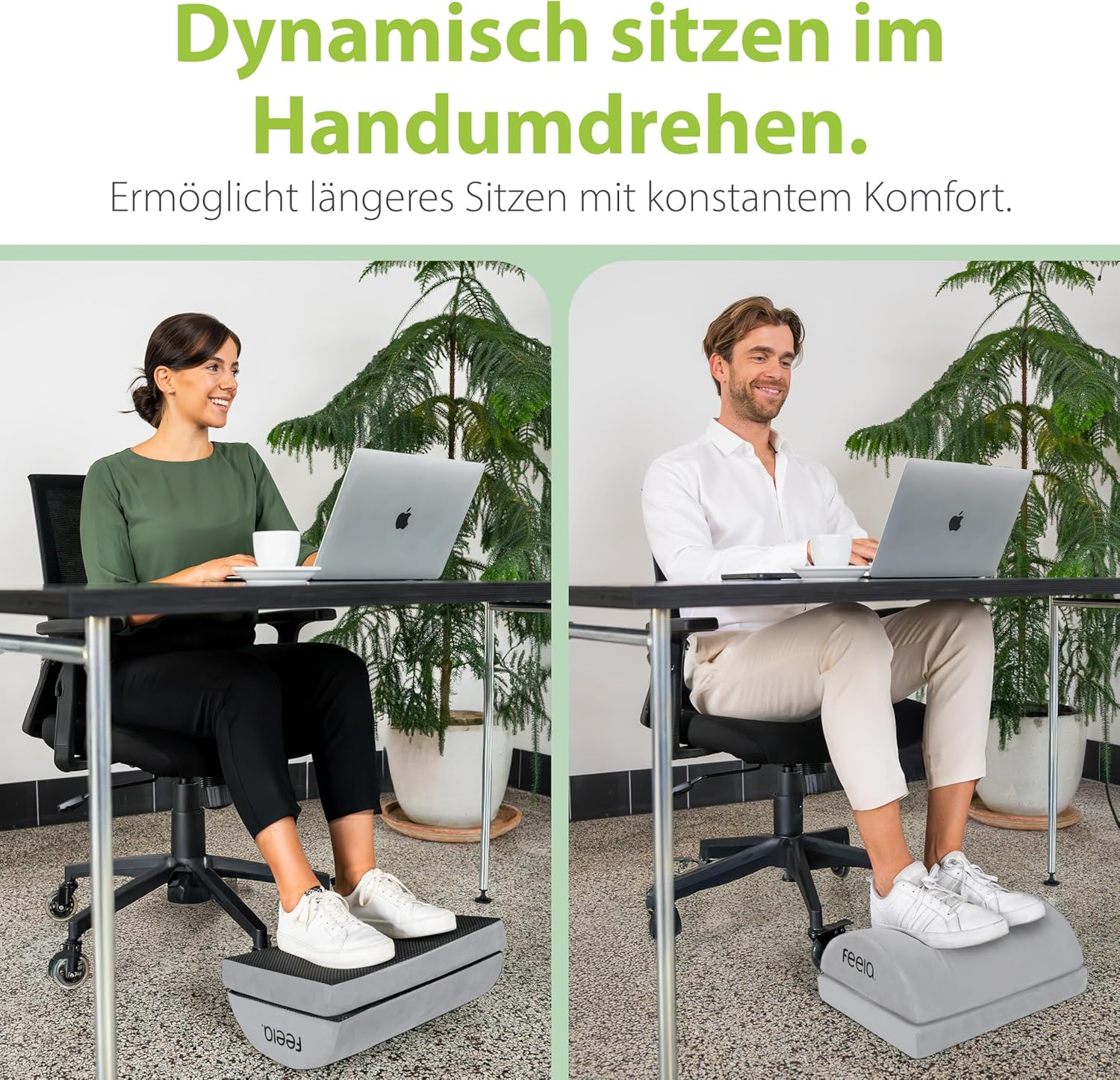 Feela. Fußstützen-Schreibtisch (Vergleichssieger) – Ergonomischer Fußhocker mit Premium-Schaumstoffkern & integriertem Wärmekissen – rutschfest, höhenverstellbar, Schreibtischzubehör (Silber) – Bild 2