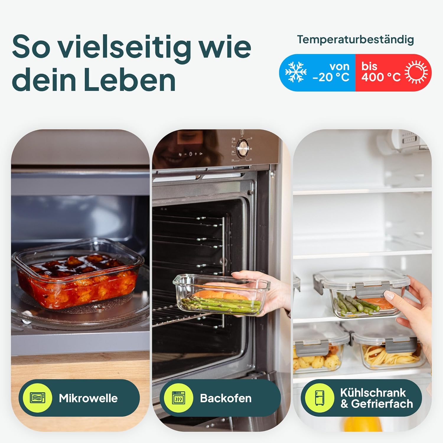 uandu Glasbehälter mit Deckel, 10-teiliges Borosilikatglas mit Deckel, Meal-Prep-Gläser, Frischhaltedosen aus Glas mit Deckel, Glasdosen mit Deckel-Set, Meal-Prep-Boxen aus Glas (5 Behälter, 5 Deckel) – Bild 5