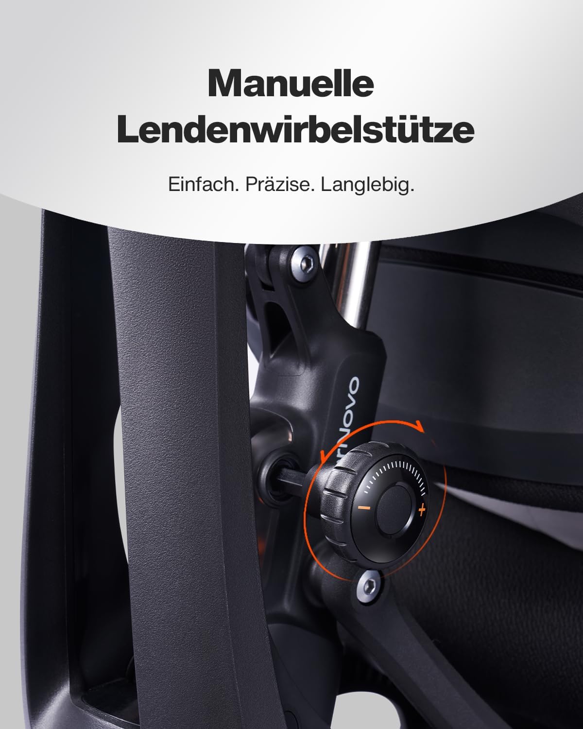 LiberNovo SE Ergonomischer Bürostuhl, Schreibtischstuhl mit manueller Lordosenstütze, 5 Neigungspositionen, Computerstuhl für langes Sitzen, für Home Office, Büro und Gaming, Obsidian 48 cm – Bild 4