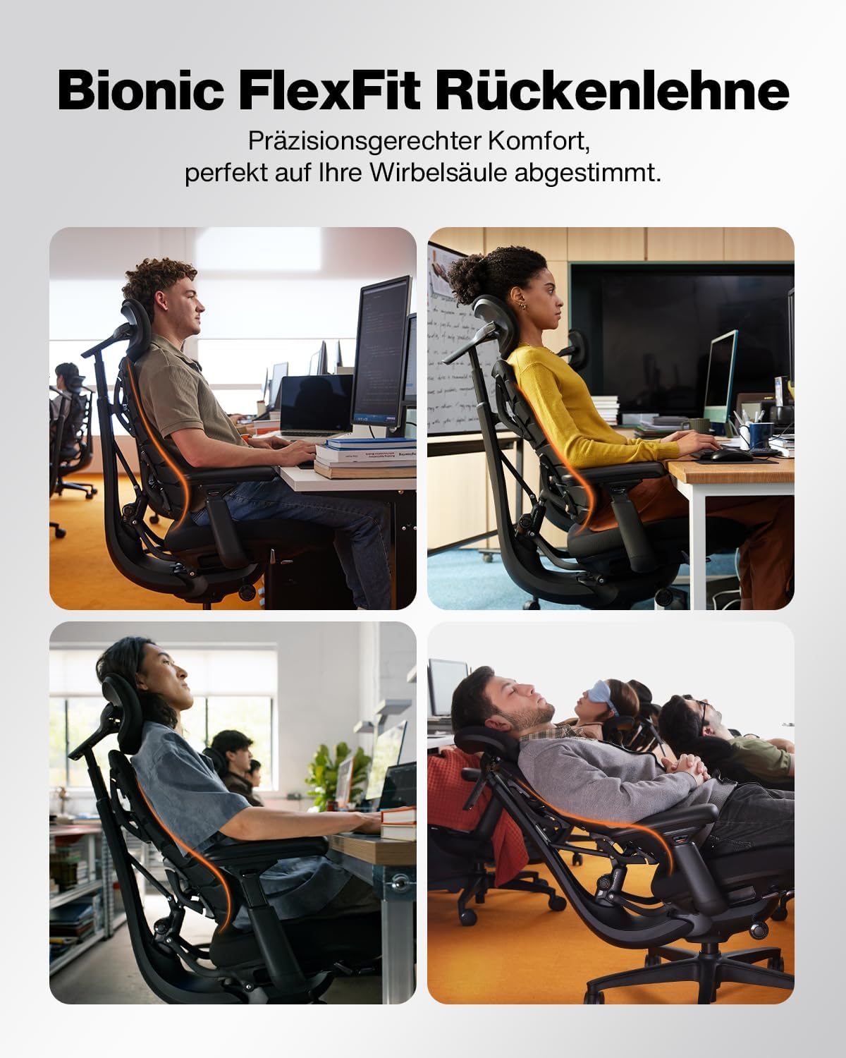 LiberNovo SE Ergonomischer Bürostuhl, Schreibtischstuhl mit manueller Lordosenstütze, 5 Neigungspositionen, Computerstuhl für langes Sitzen, für Home Office, Büro und Gaming, Obsidian 48 cm – Bild 6
