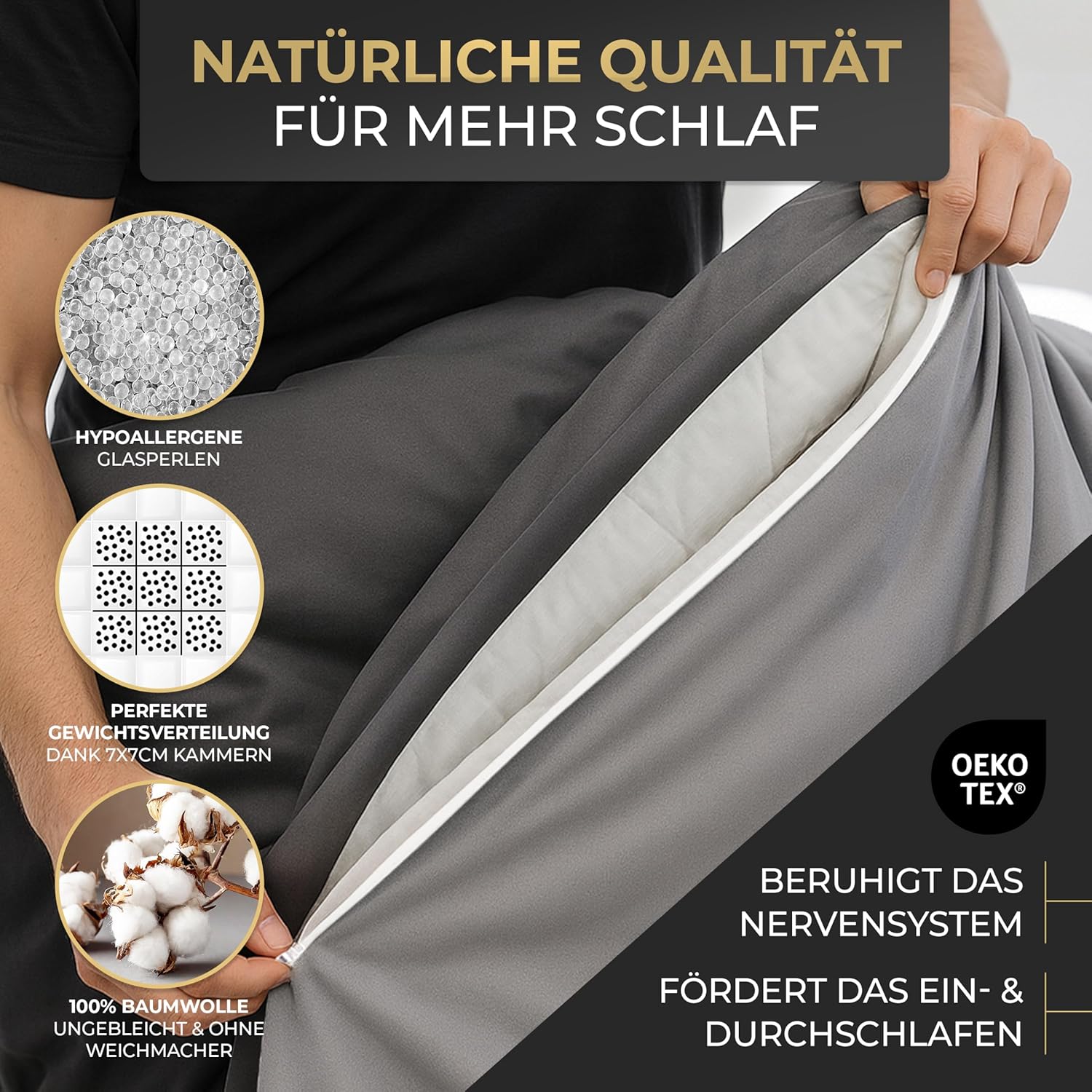 2-in-1 Gewichtsdecke 6 kg (mit Bezug), Öko-Tex-zertifiziert, Therapiedecke Erwachsene, schwere Decke für besseren Schlaf, Bezug für Gewichtsdecke 135 x 200. 6 kg, schwere Decke, Gewichtsdecke – Bild 2