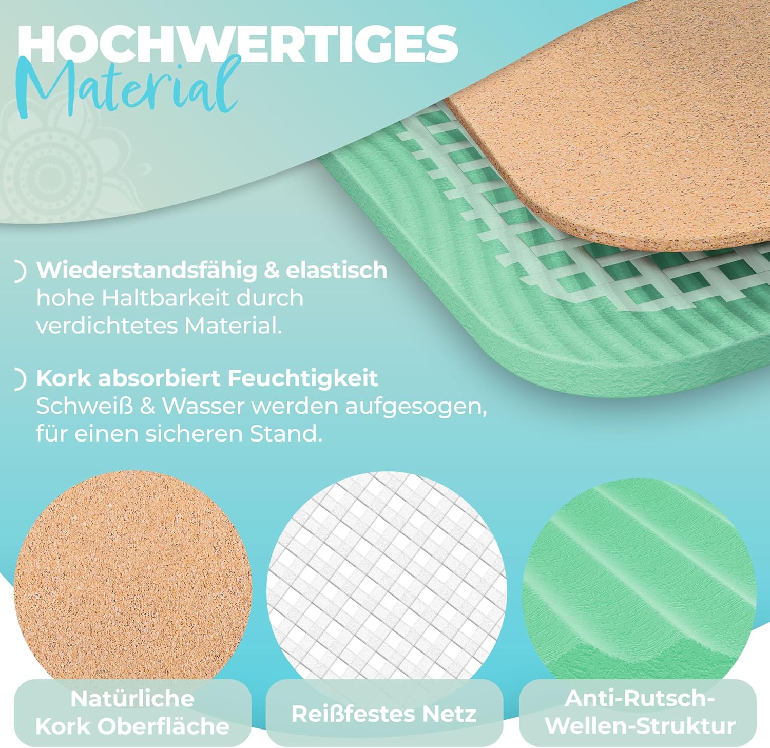 KESSER® Yogamatte aus Kork mit Tragegurttasche & Yogablock, Gymnastikmatte, Yogamatte, rutschfest, Naturkautschuk, TPE-Fitnessmatte, 183 x 62 cm, Trainingsmatte für Fitness, Sportmatte, Gymnastik, extra dick – Bild 8