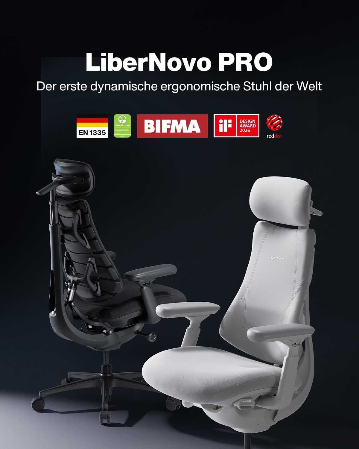 LiberNovo PRO Airflow Ergonomischer Bürostuhl mit Fußstütze, aktive Airflow-Sitzbelüftung mit 2 Lüfterstufen für sofortige Kühlung und langanhaltenden Komfort, 5 Neigungspositionen, Glacier 48 cm – Bild 3