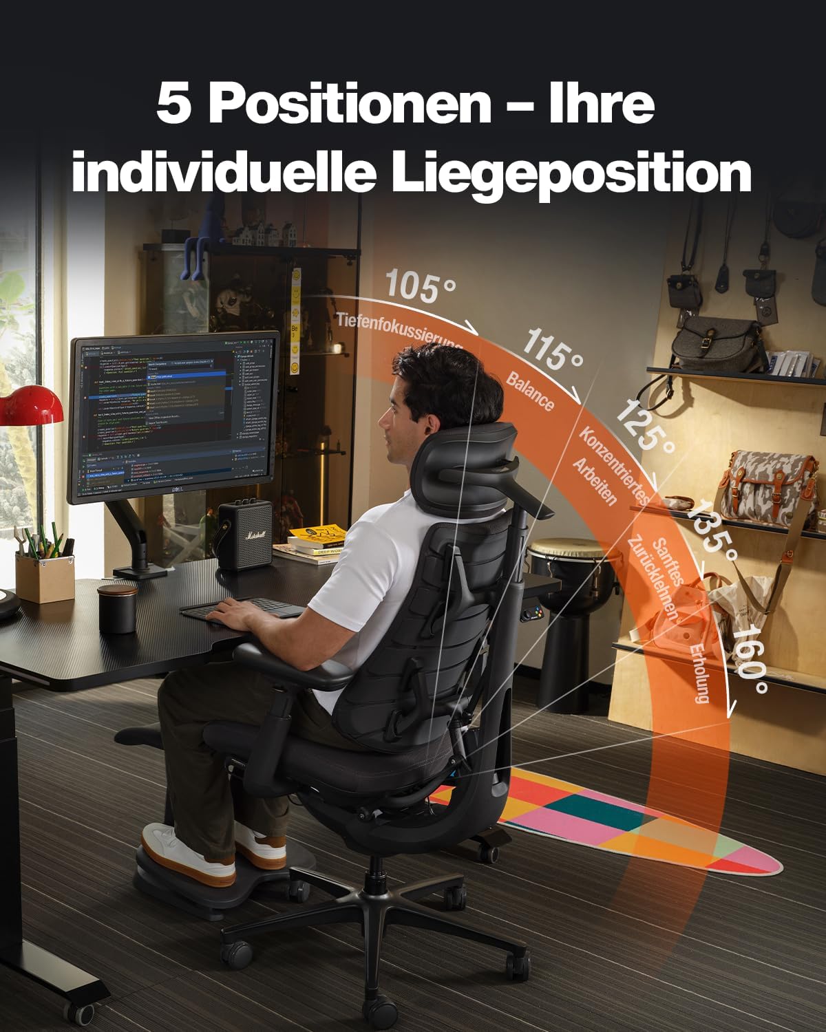 LiberNovo PRO Airflow Ergonomischer Bürostuhl mit Fußstütze, aktive Airflow-Sitzbelüftung mit 2 Lüfterstufen für sofortige Kühlung und langanhaltenden Komfort, 5 Neigungspositionen, Glacier 48 cm – Bild 5