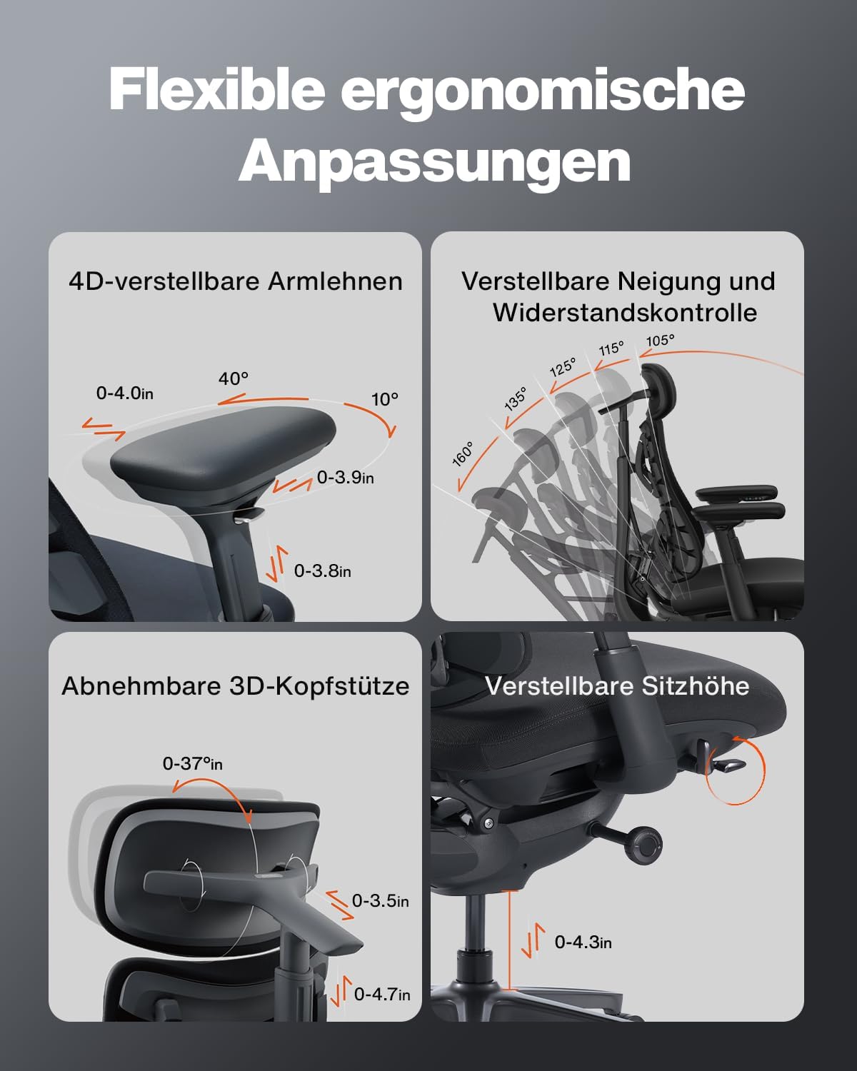 LiberNovo PRO Airflow Ergonomischer Bürostuhl mit Fußstütze, aktive Airflow-Sitzbelüftung mit 2 Lüfterstufen für sofortige Kühlung und langanhaltenden Komfort, 5 Neigungspositionen, Glacier 48 cm – Bild 7