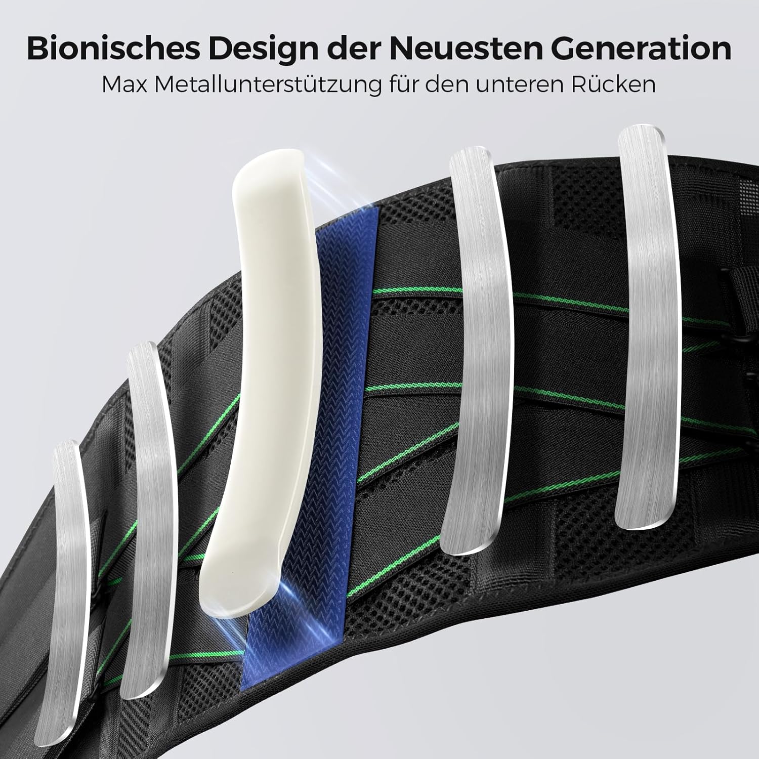 FREETOO Rückenstützgürtel mit 7 Metallstützen, bequeme Rückenbandage für Männer und Frauen mit abnehmbarem 3D-Lendenpolster für den unteren Rücken, LWS, atmungsaktiver Rückengurt für Arbeit und Sport – Bild 2