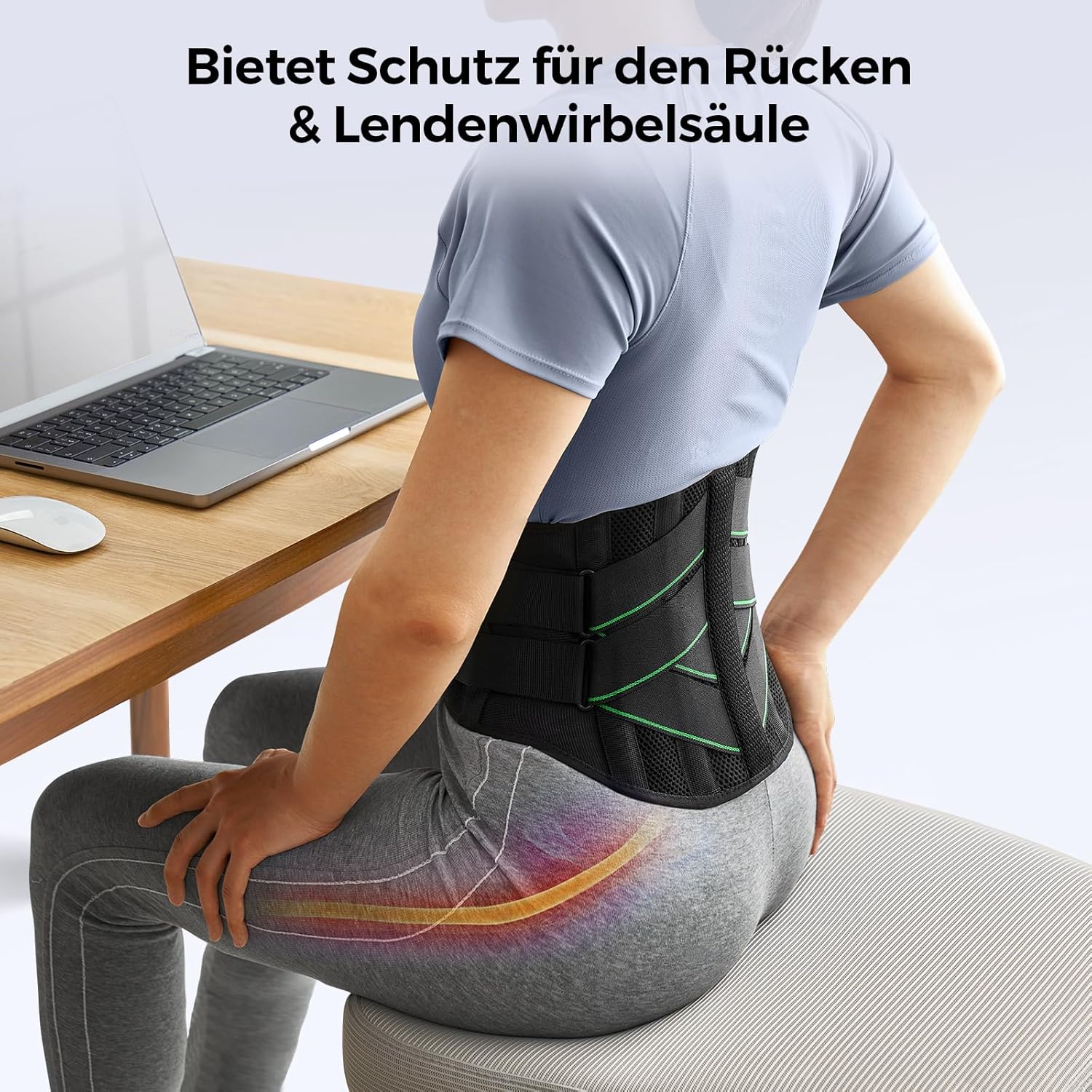 FREETOO Rückenstützgürtel mit 7 Metallstützen, bequeme Rückenbandage für Männer und Frauen mit abnehmbarem 3D-Lendenpolster für den unteren Rücken, LWS, atmungsaktiver Rückengurt für Arbeit und Sport – Bild 5