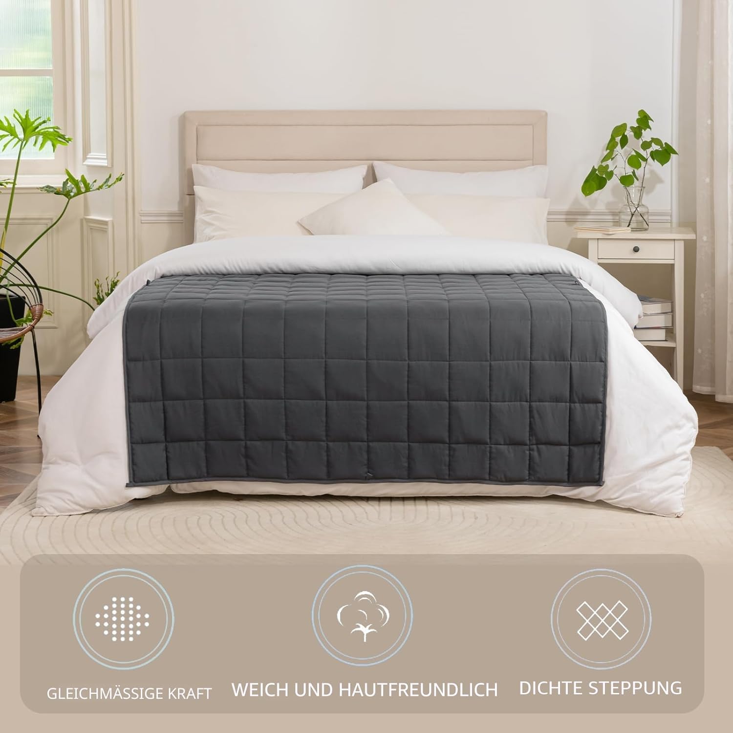 Good Nite Gewichtsdecke für Erwachsene, Stressabbau-Therapiedecke, schwere Decke für ruhige Sinne (grau, 6 kg, 150 x 200 cm) – Bild 2