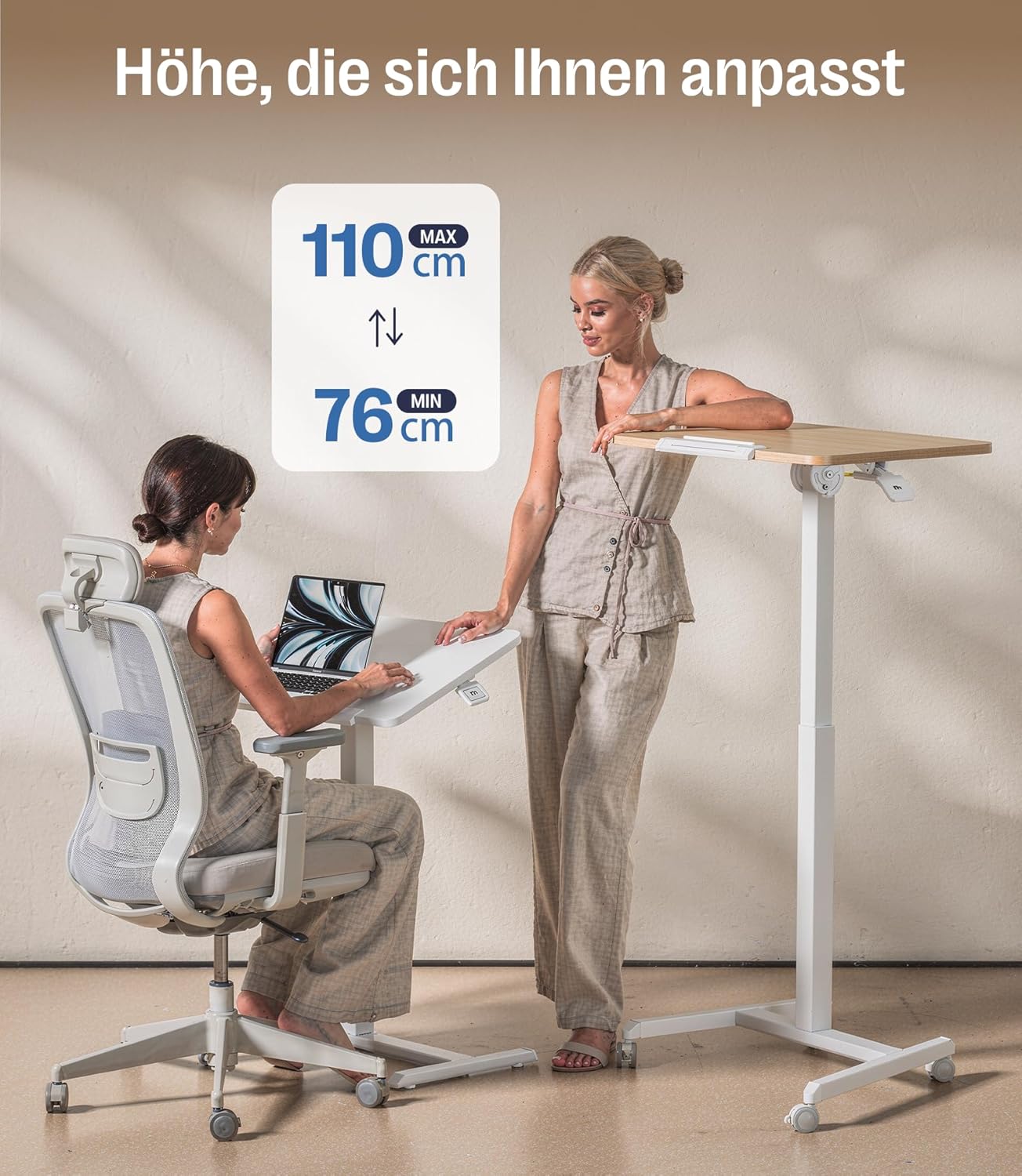MAIDeSITe Fit Pro Stehpult, höhenverstellbar 76-110 cm, mobiler Schreibtisch mit Rollen, pneumatischer Laptoptisch mit klappbarer Tischplatte, Beistelltisch für das Home Office – Bild 5