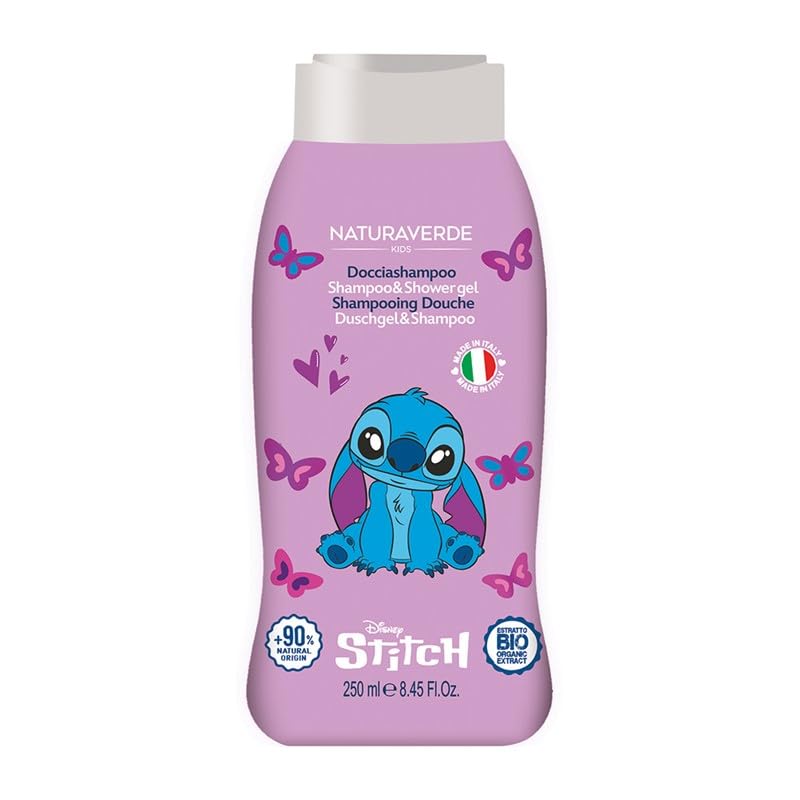 Naturaverde Kids Disnet Stitch Duschshampoo für Kinder, Duschseife für Körper und Haare, Hygieneprodukte für Kinder, 250 ml