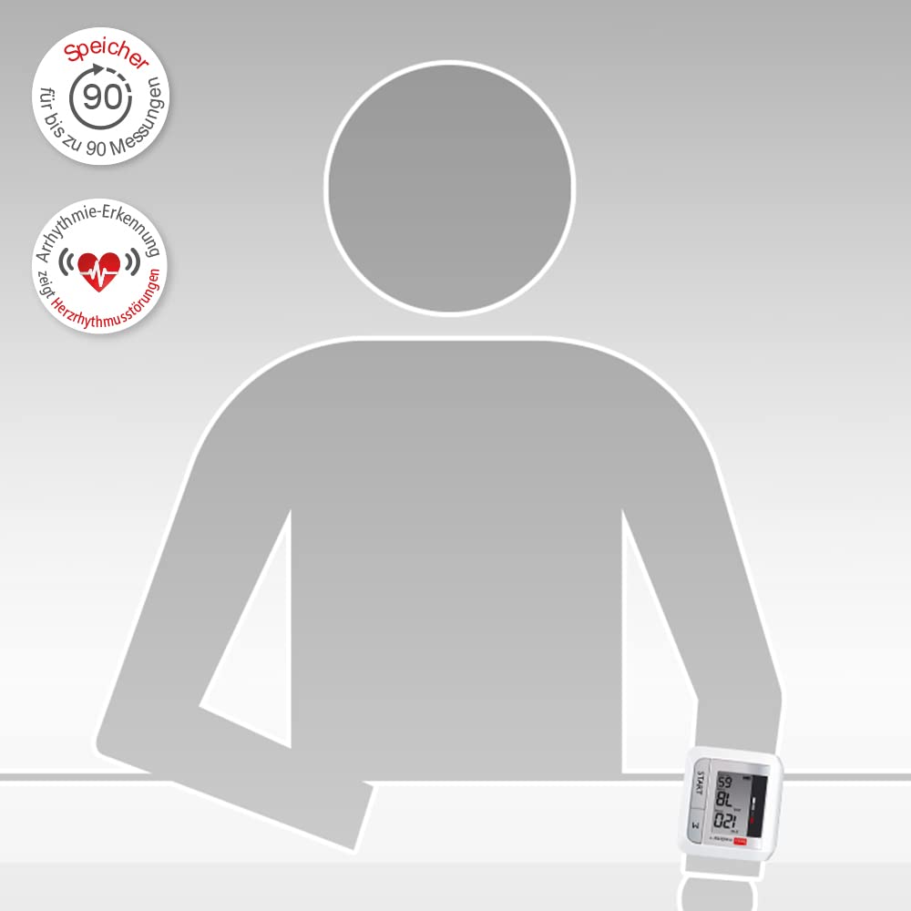 Boso Medistar+ Blutdruckmessgerät-Manschette mit Speicher für 90 Messungen, extragroßem Display und Arrhythmie-Erkennung – inkl. Handgelenksmanschette, 13,5–21,5 cm – Bild 10