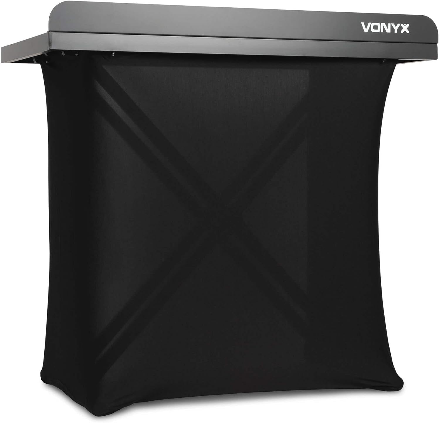 Vonyx DBE100 Mobiler DJ-Tisch, 1 Meter, höhenverstellbarer Bartisch, 20 kg belastbar, DJ-Pult mit Abdeckung, stabiler Multifunktionstisch für DJ & Messe, inklusive Tasche, 100 x 50 cm, schwarz