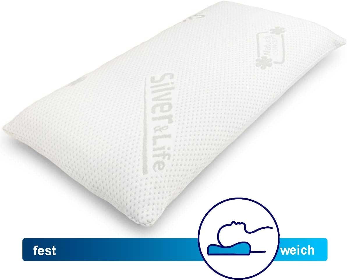 Orthopädisches Nackenstützkissen Silver Neck – Viskoelastisches Memory-Schaum-Kissen mit Silver & Life-Bezug – 70 x 34 cm – Höhe 12 cm – Bild 2