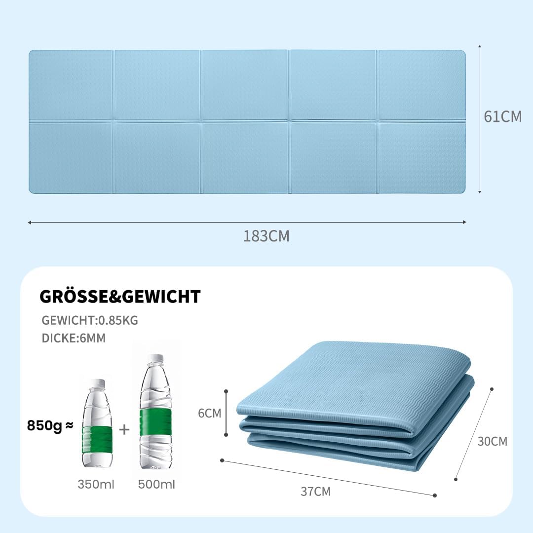 Good Nite faltbare Yogamatte, rutschfest, tragbare Fitnessmatte, faltbar, leicht, Gymnastikmatte, Pilates, Sport, Reise-Gogamat, 183 x 61 x 0,6 cm – Bild 2