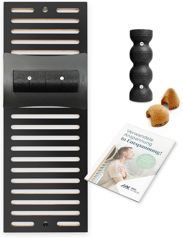 Max Fitness – Faszienrollen-Set mit Wandhalterung Advanced – inklusive LeanBoard & PickUp – 2 Schaumstoffrollen gegen Schmerzen (Rollenhalter Anthrazit/Wandhalterung Anthrazit, Faszien-Set Advanced)