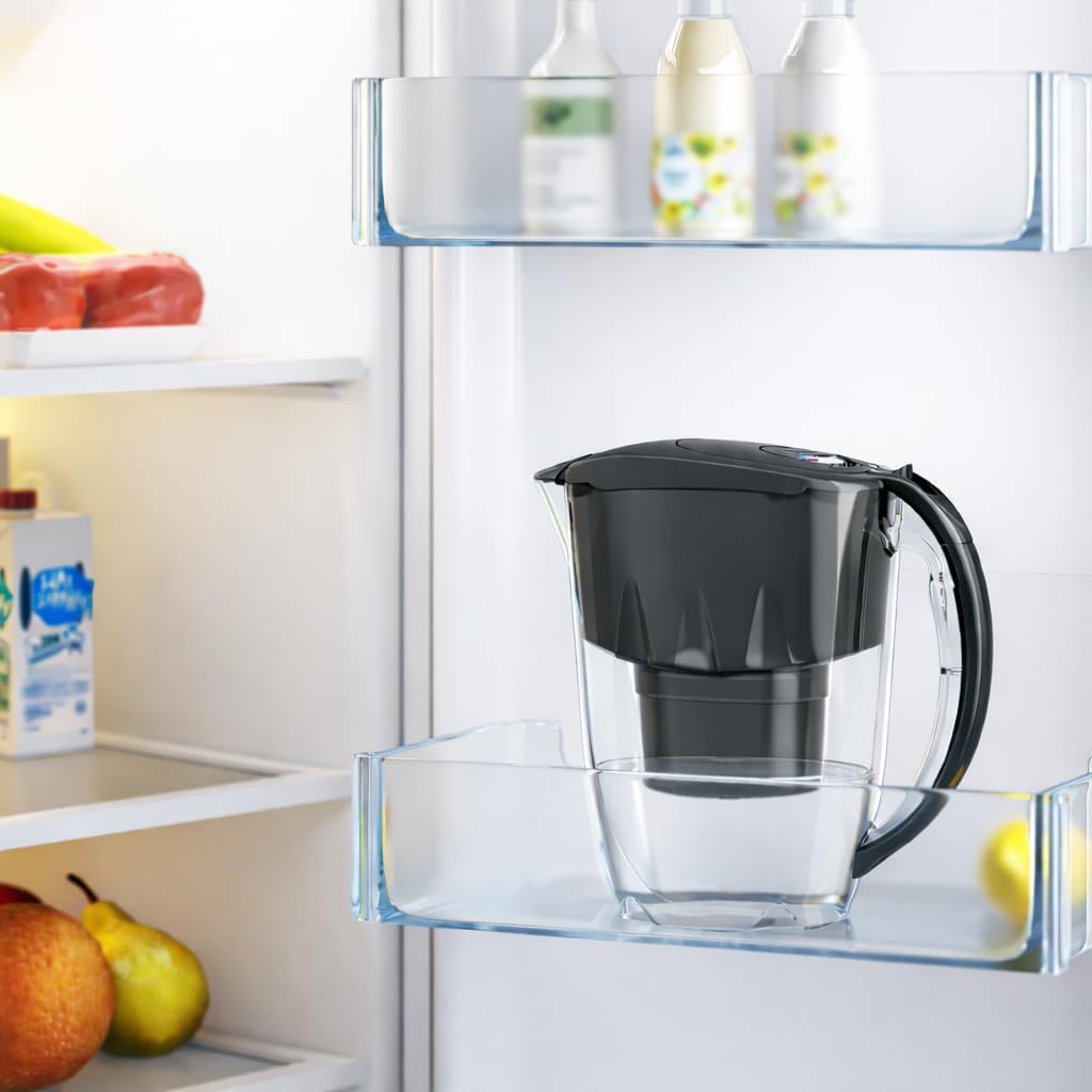 AQUAPHOR Jasper Black Wasserfilter inklusive 1 Maxfor+ Filter I Reduziert Kalk und Chlor I Karaffe für 2,8 LI Tischwasserfilter I Passt in die Kühlschranktür – Bild 3