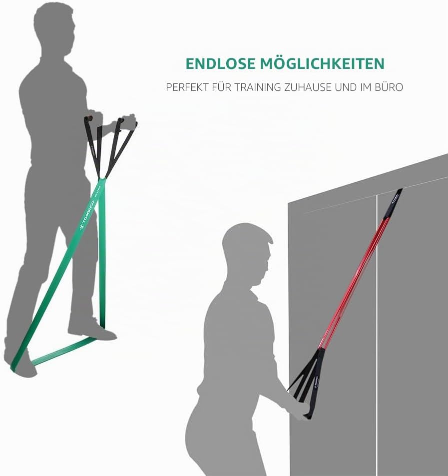 TOMSHOO Widerstandsbänder-Set, 4/5-teilig, Widerstandsbänder mit Aufbewahrungstasche, Griff, Türanker, mehrere Widerstandsstufen, Fitnessbänder, Trainingsbänder für Krafttraining, Klimmzüge, mehr – Bild 7