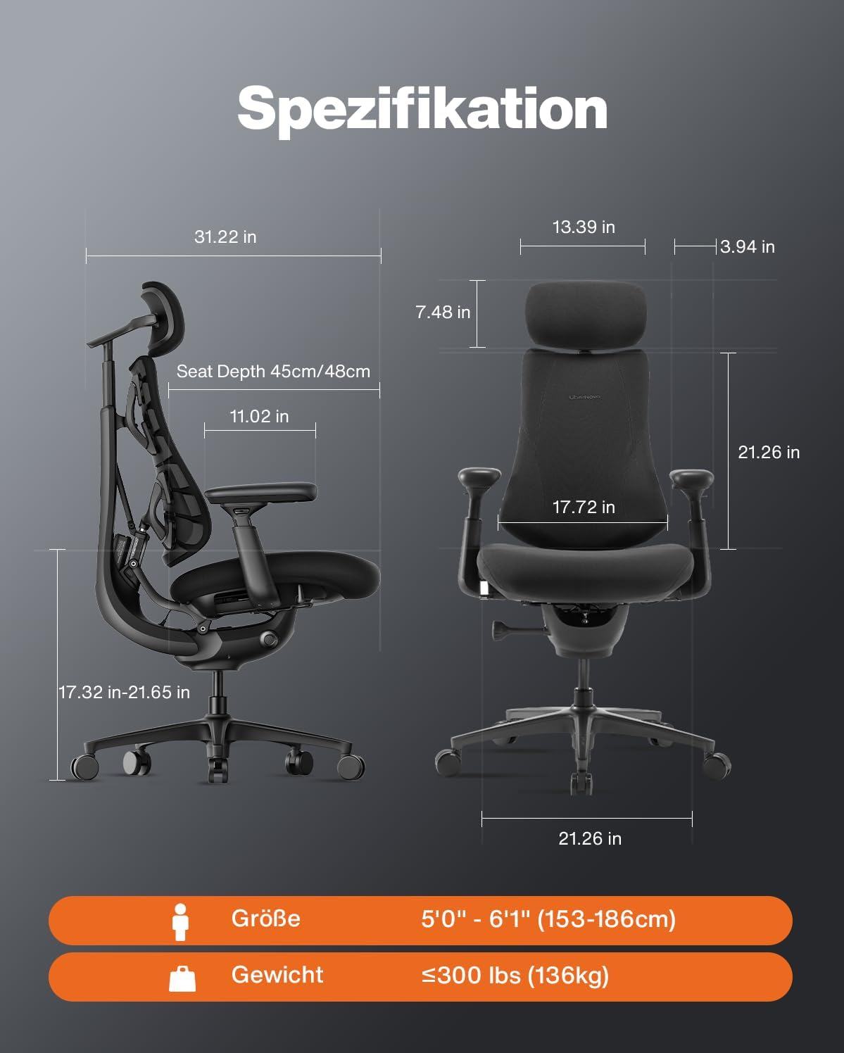 LiberNovo PRO Airflow Ergonomischer Bürostuhl, aktive Airflow-Sitzbelüftung mit 2 Lüfterstufen für sofortige Kühlung und lang anhaltenden Komfort, 5 Neigungspositionen, Graphit, 48 cm – Bild 2