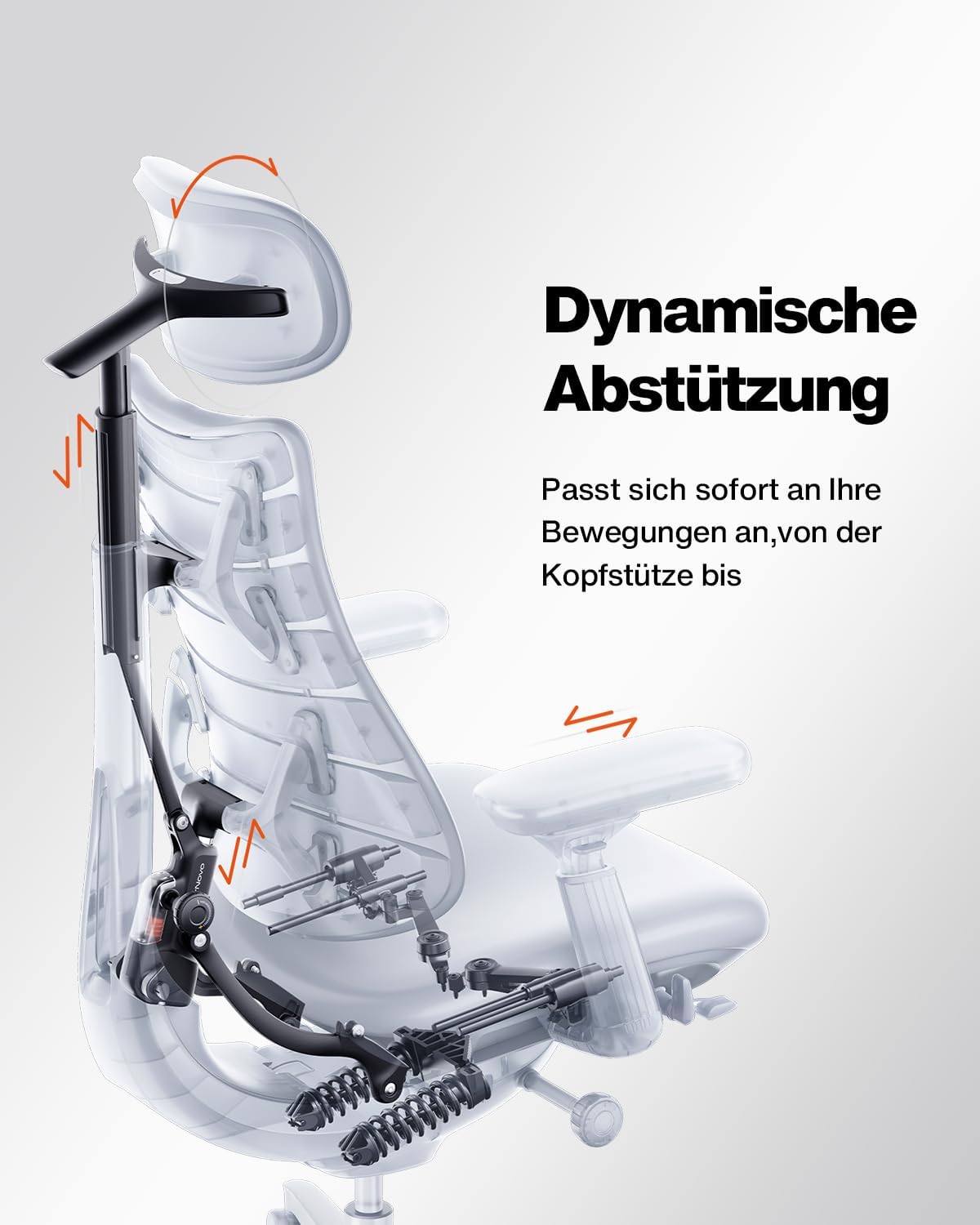 LiberNovo SE Ergonomischer Bürostuhl mit Fußstütze, Schreibtischstuhl mit manueller Lordosenstütze, 5 Neigungspositionen, Computerstuhl für langes Sitzen, für Home Office und Gaming, Obsidian 48 cm – Bild 8